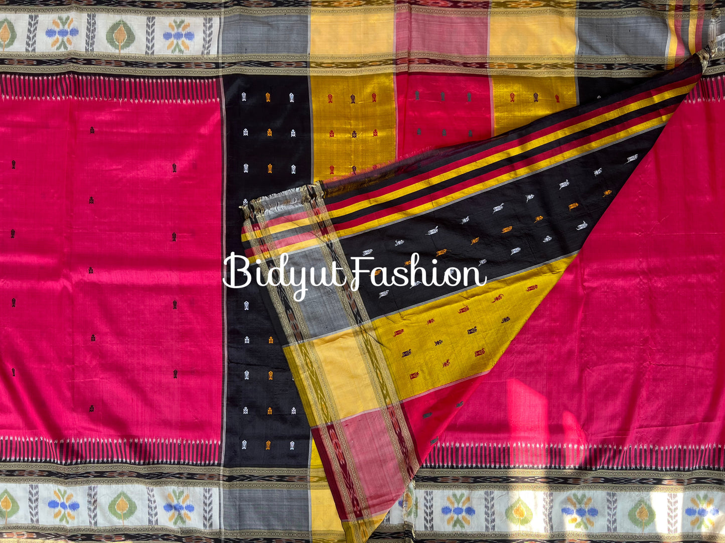 Handlooms of Odisha Nuapatna Ikat Silk Saree Pink color