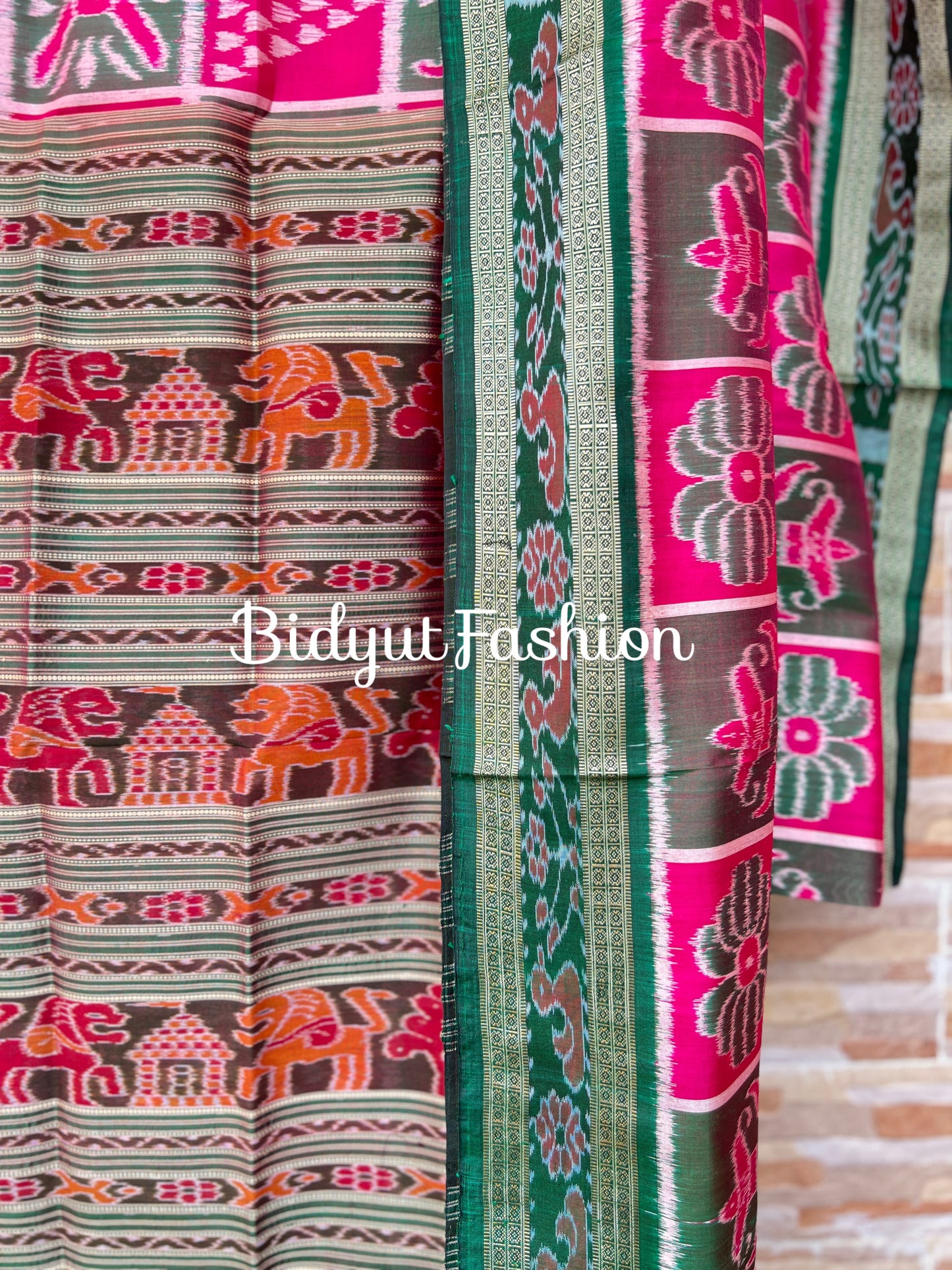 Handlooms of Odisha Nuapatna Khandua Nabakothi Ikat Silk Saree Pink color