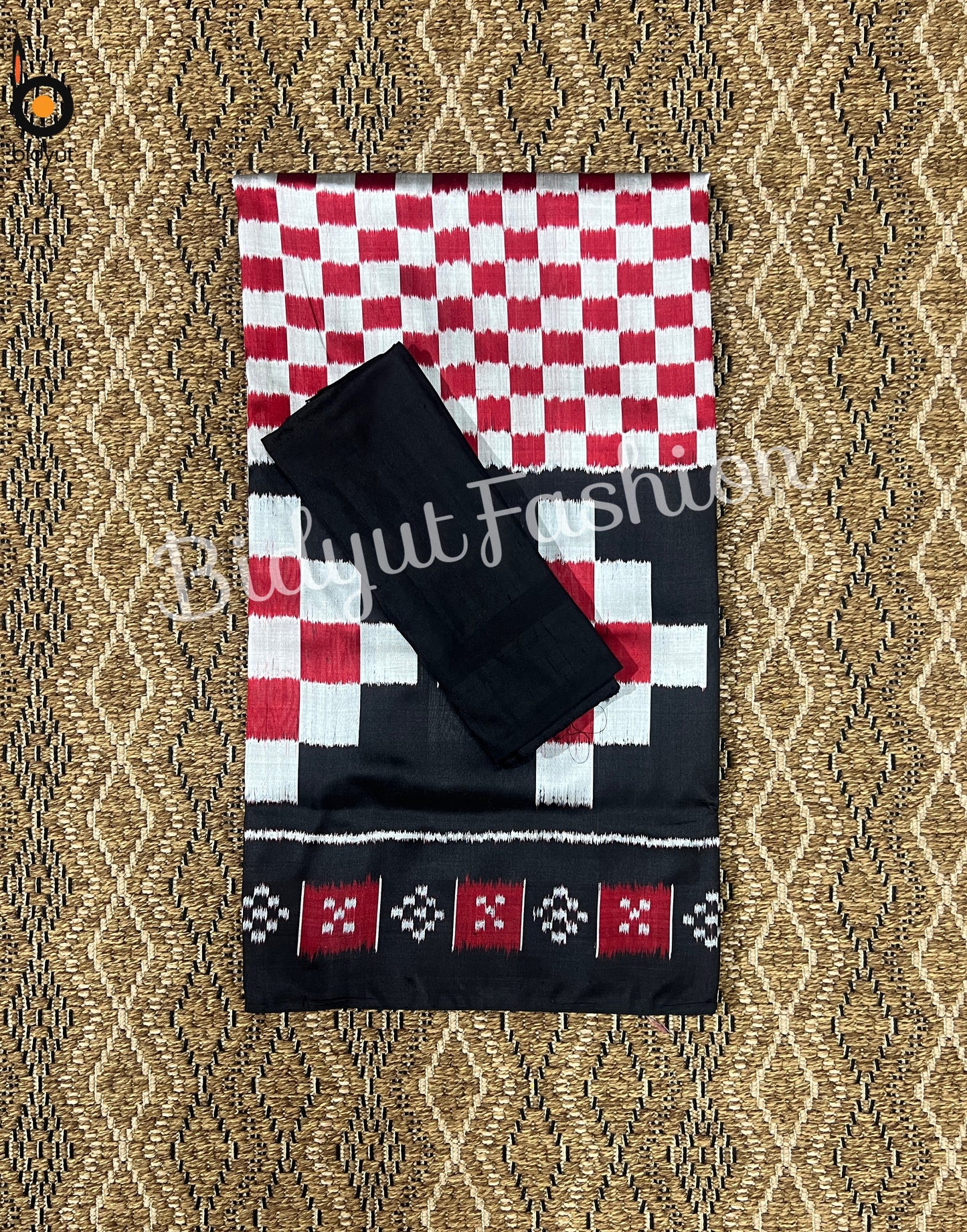 Handlooms of Odisha Nuapatna Khandua Ikat Silk Saree white red Color