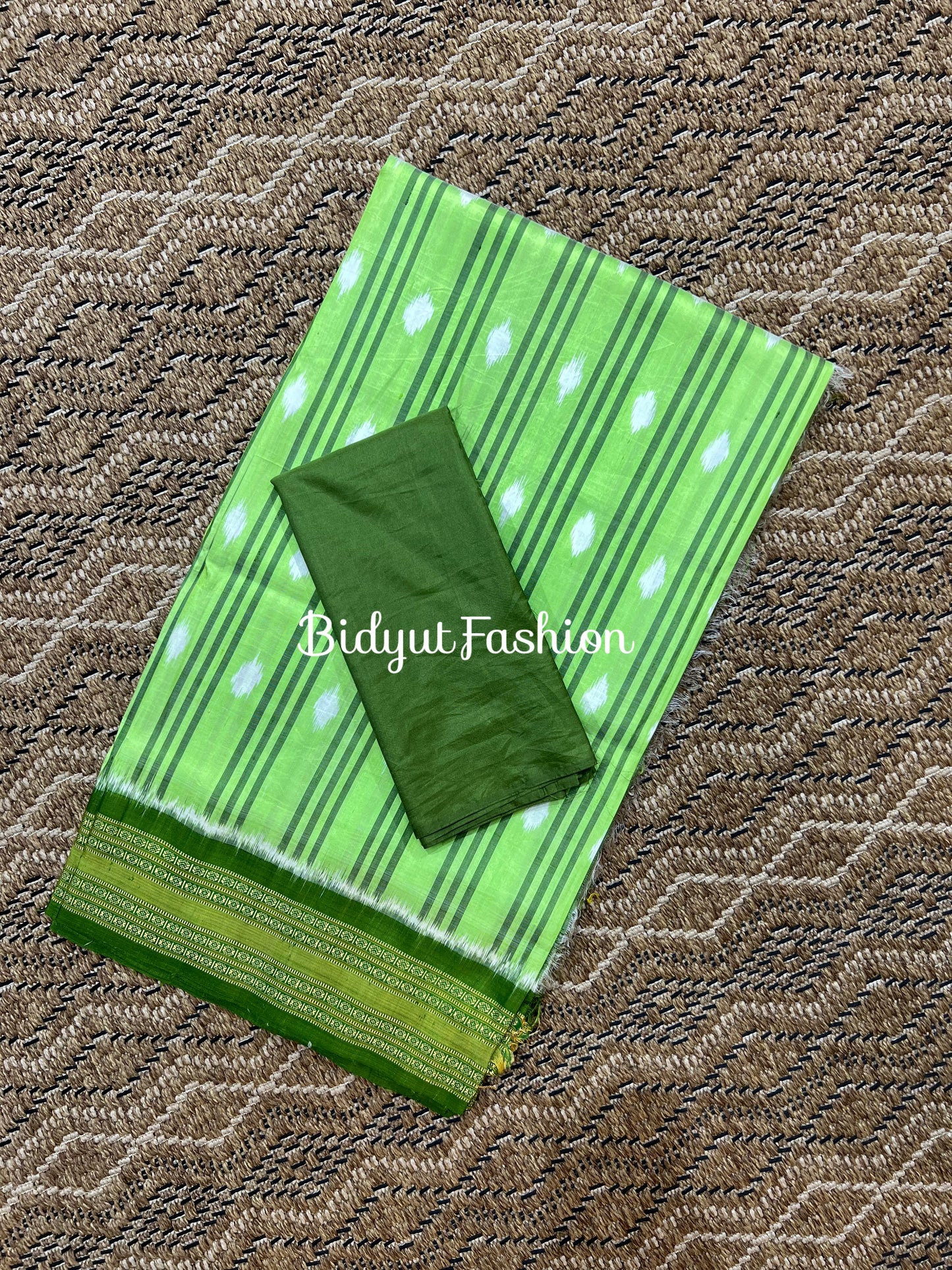 Handlooms of Odisha Nuapatna Khandua Ikat Silk Saree green color