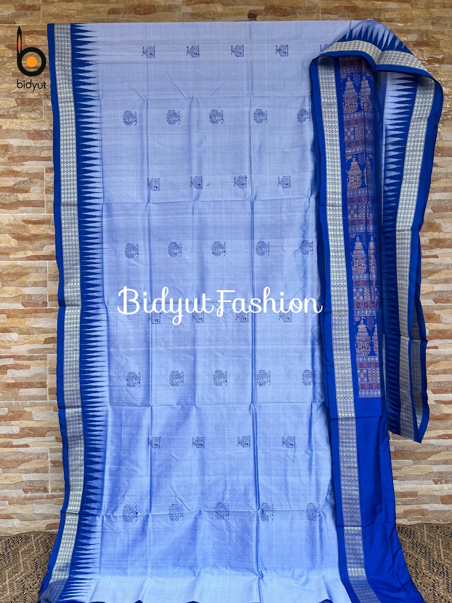 Handlooms of Odisha Sambalpuri Bomkai Silk Saree Blue color