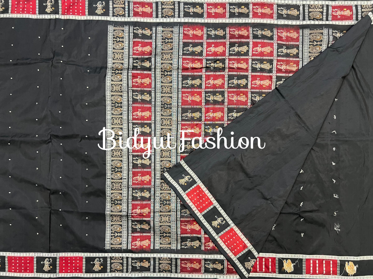 Handlooms of Odisha Putli Bomkai Silk Saree Black color