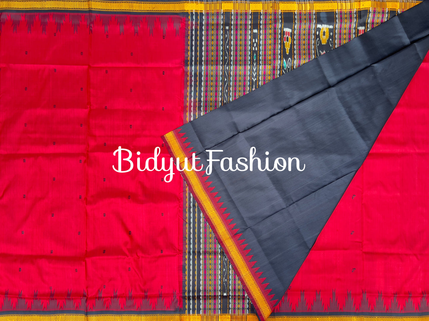 Handlooms of Odisha Berhampuri Double Palla Silk Saree Red color