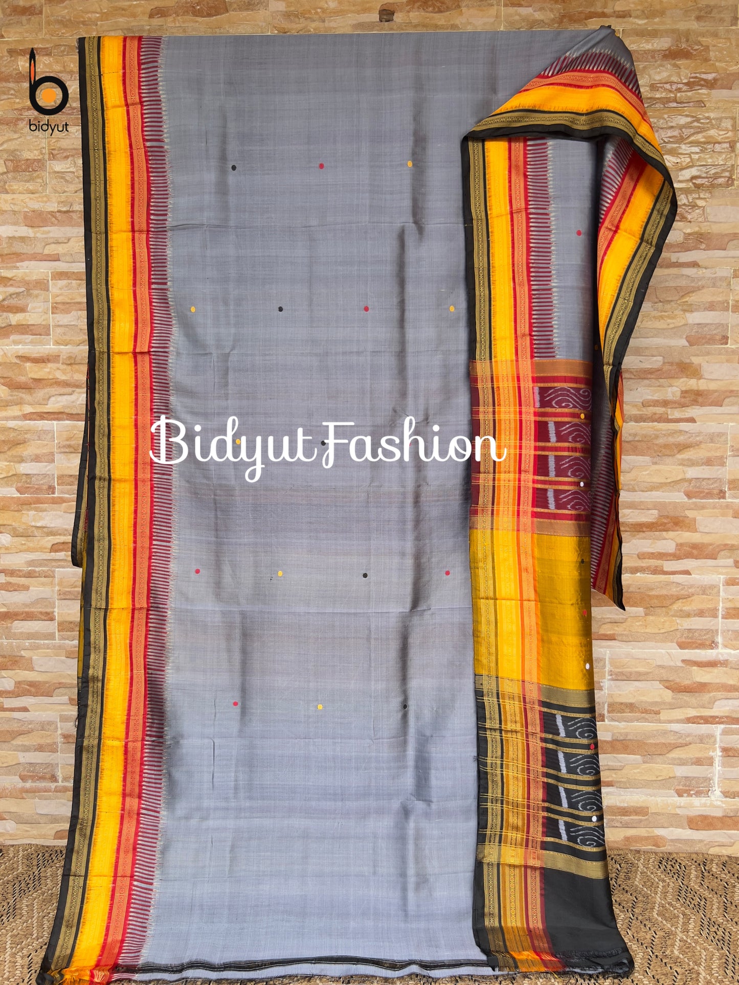 Handlooms of Odisha Nuapatna Kathiphera Ikat Silk Saree Grey Color