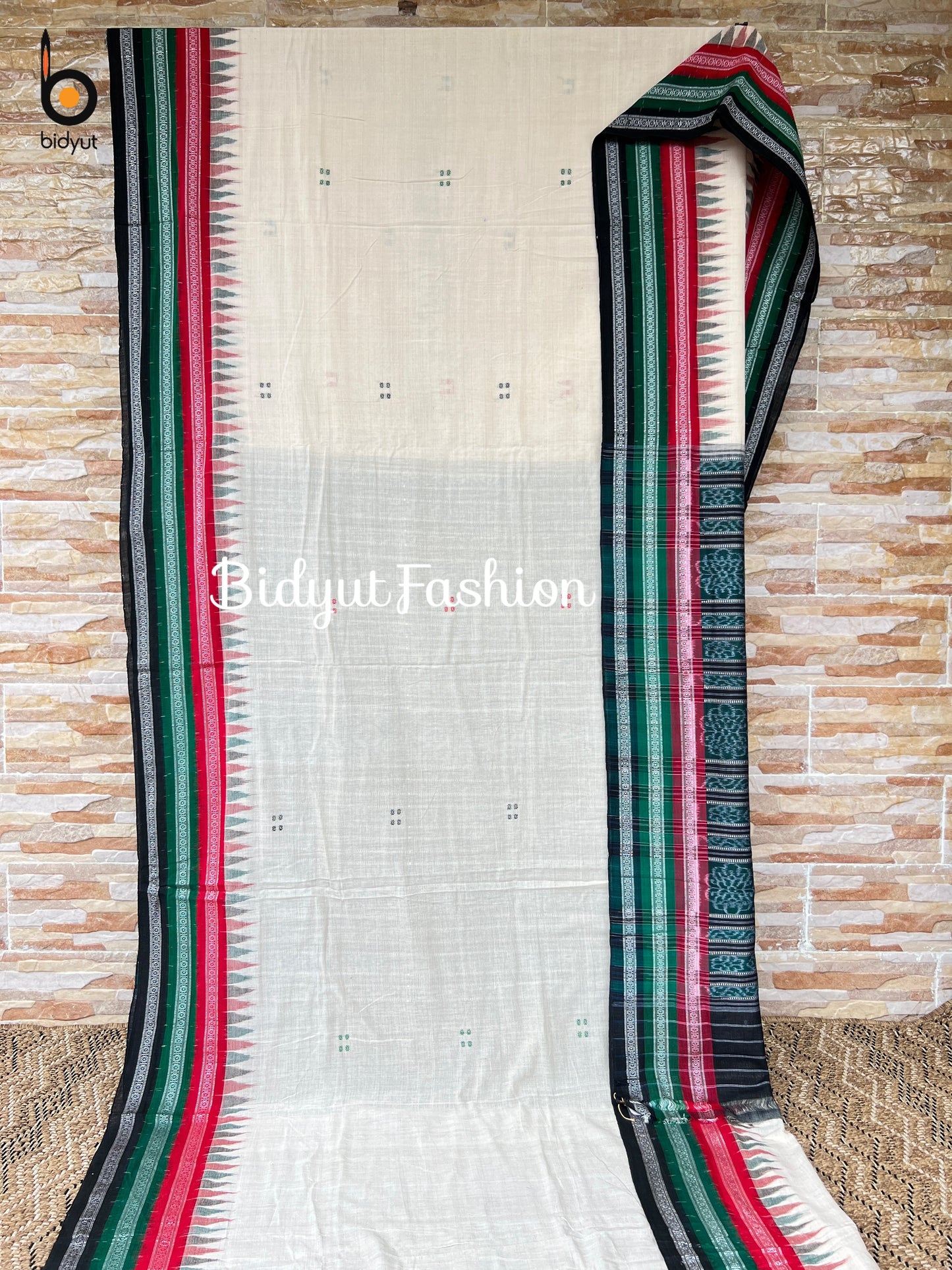 Handlooms of Odisha Sambalpuri Ikat Cotton Saree Off White Color