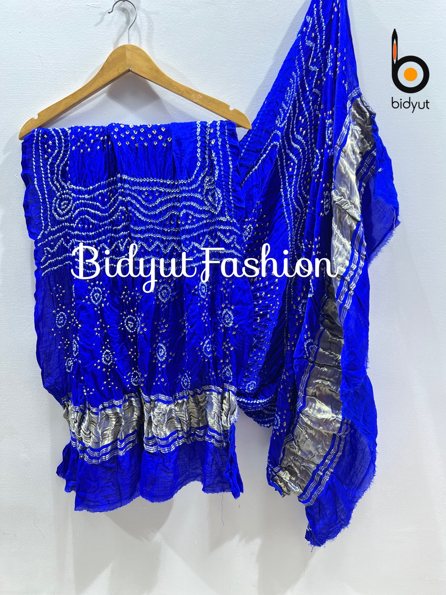 Bandhani Hand-Knotted Pure Gaji Silk Dupatta Blue Color