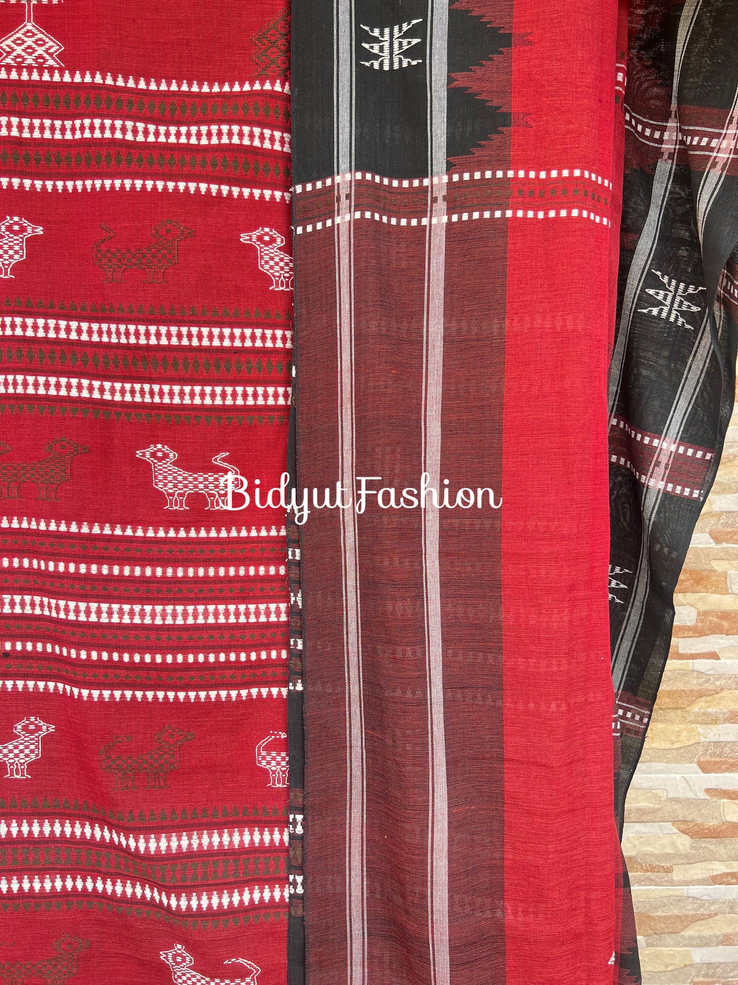Handloom of Odisha Kotpad Tribal Cotton Saree in red color