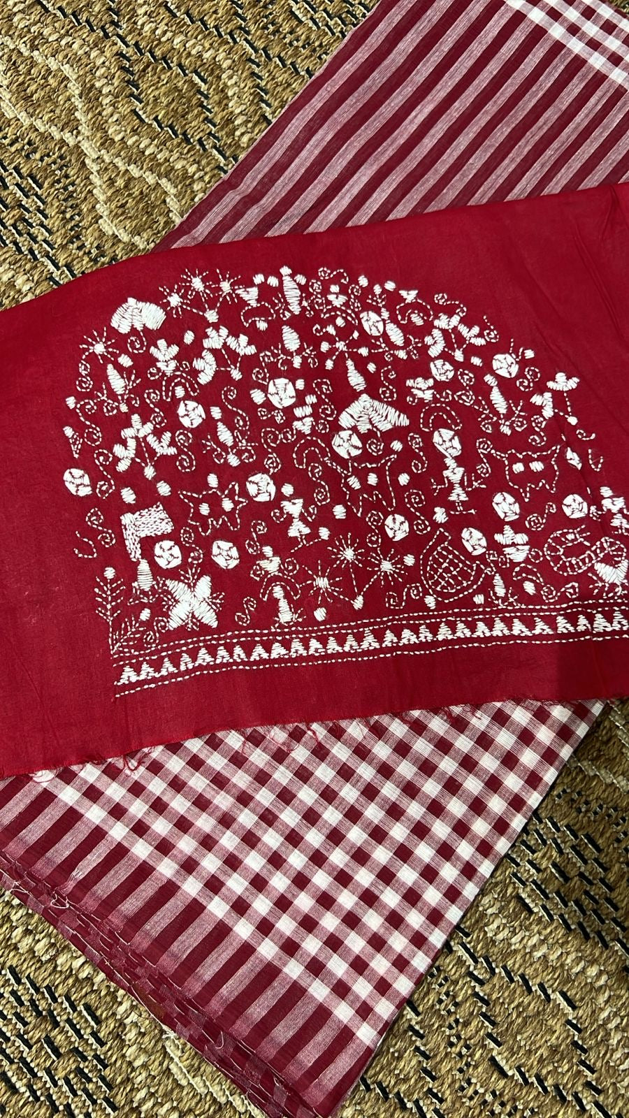 Handlooms of Odisha Jagatsinghpur Suta Ikat Cotton Saree Red color