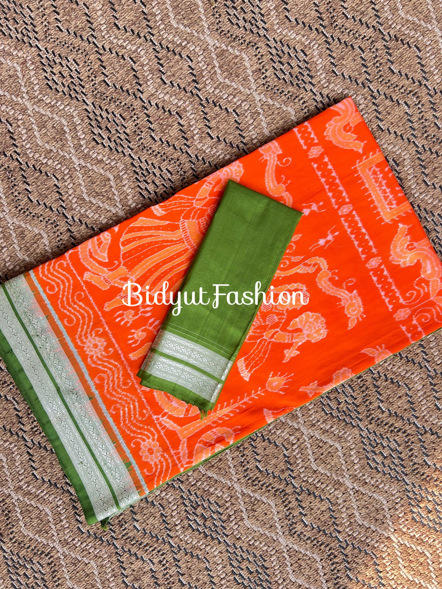 Handlooms of Odisha Sambalpuri exclusive Ikat Silk Saree Orange Color