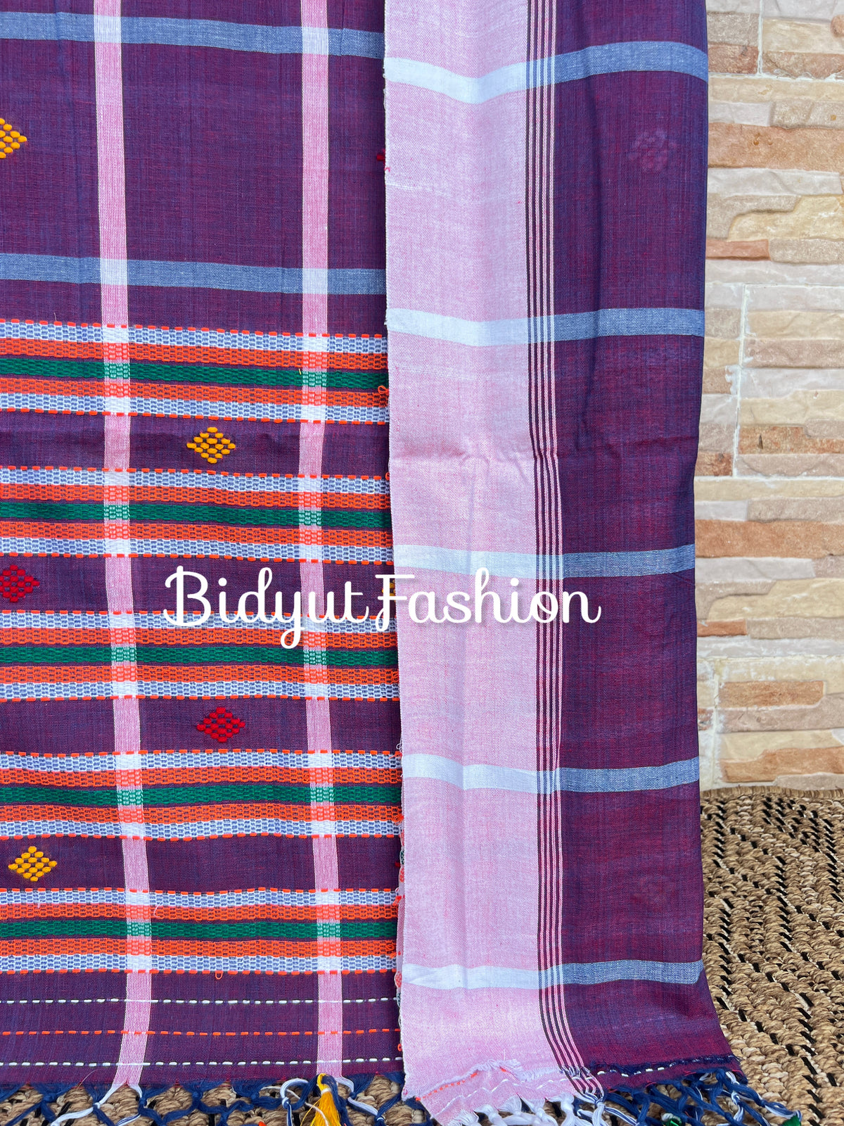 Handlooms of Odisha Santhal Tribal Cotton Saree in Purple Color