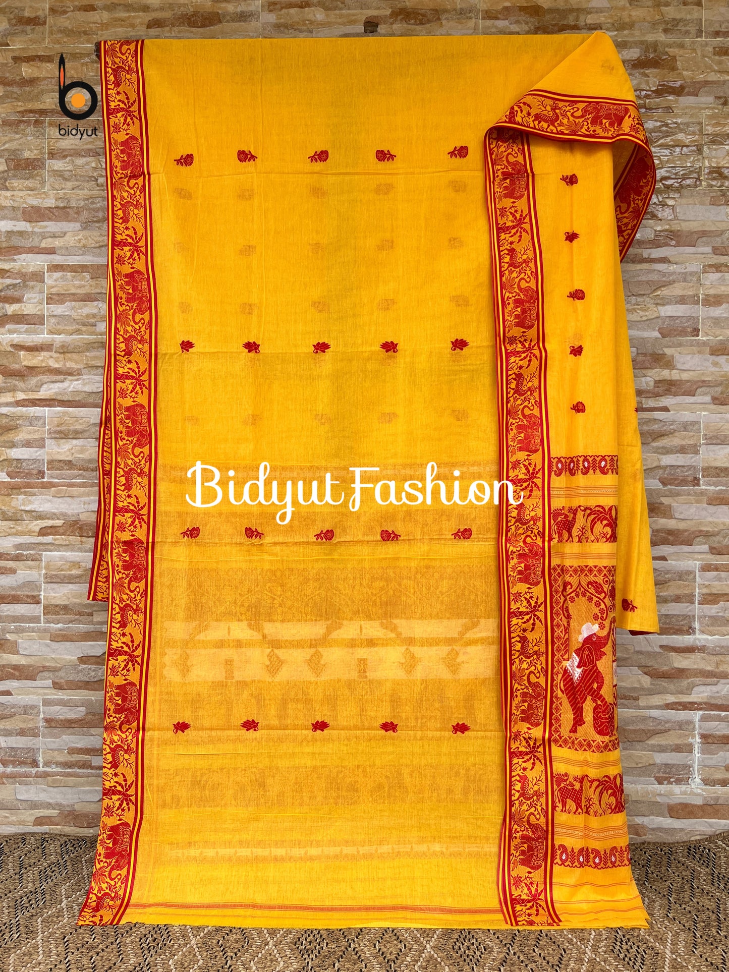 Handlooms of Bengal Dhaniakhali Cotton Saree Yellow color