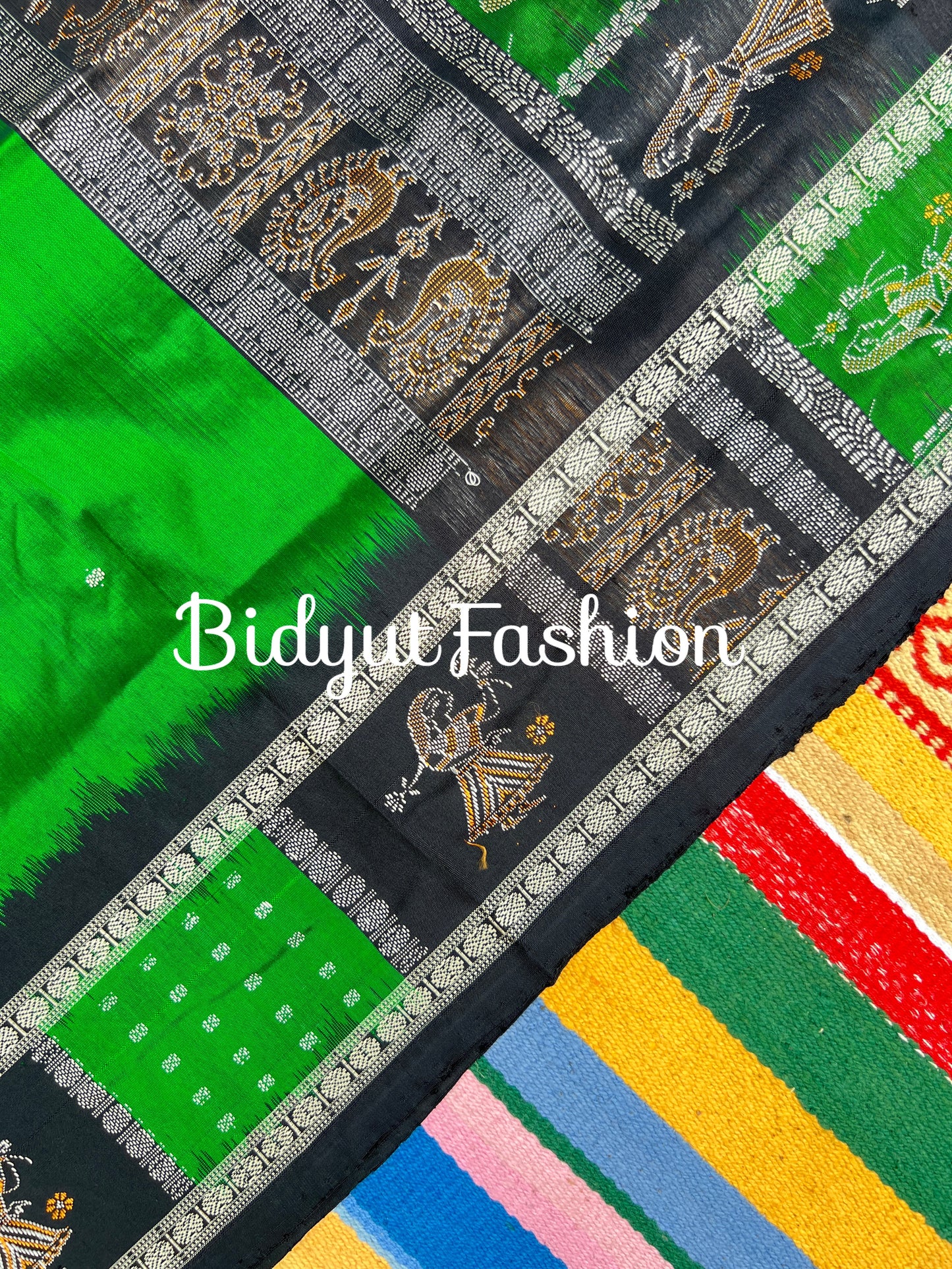 Handlooms of Odisha Putli Bomkai Silk Saree Green color