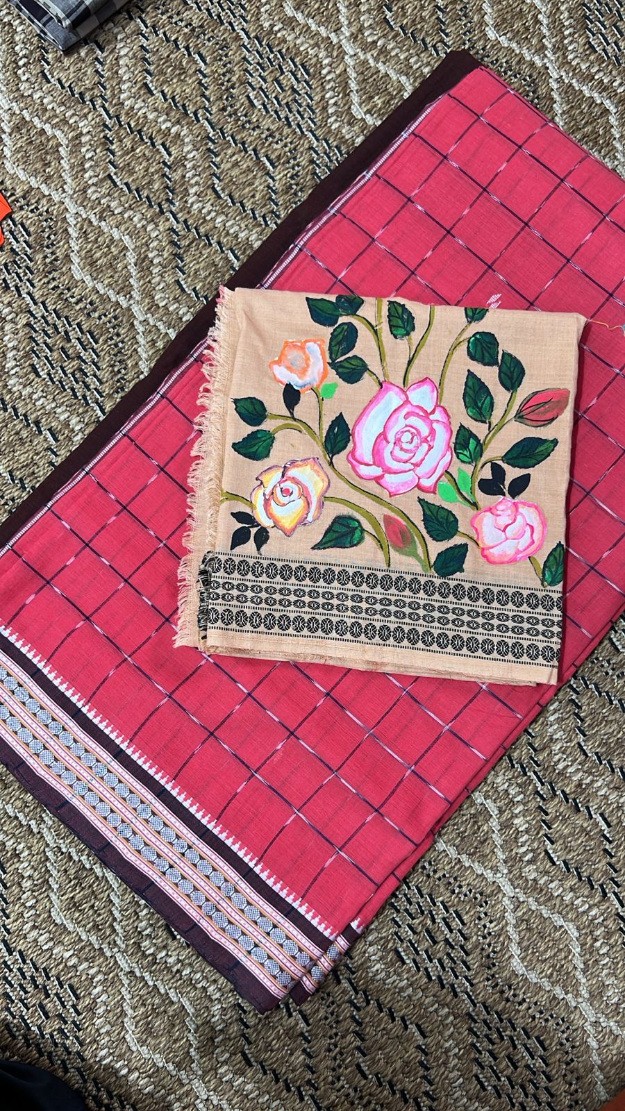 Handlooms of Odisha Jagatsinghpur Suta Ikat Cotton saree Dark Peach color