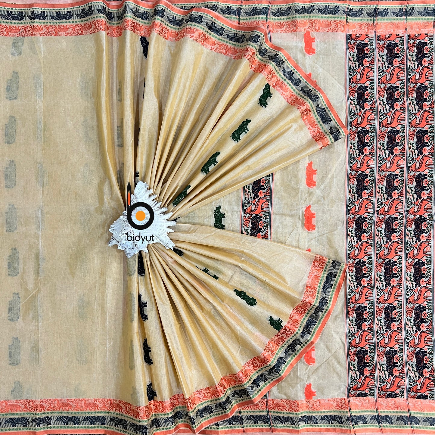 Handlooms of Assam Kaziranga Cotton Saree Beige color