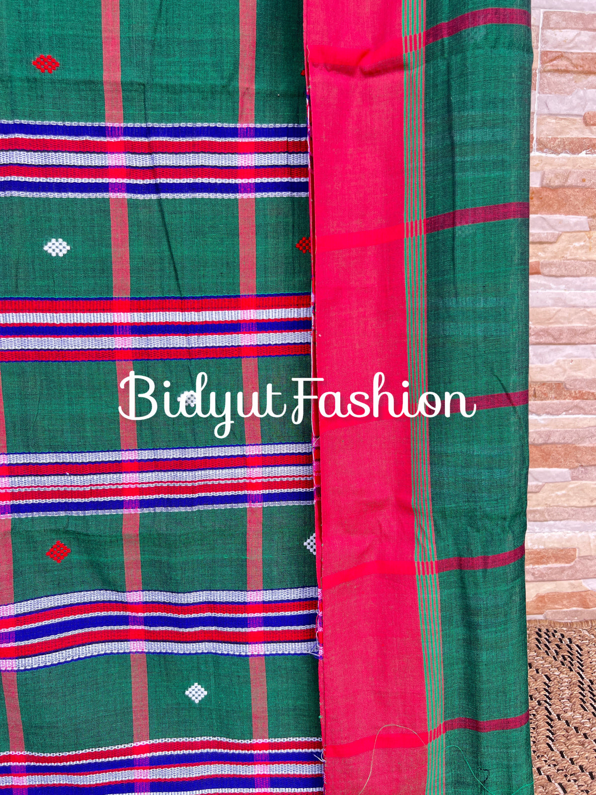 Handlooms of Odisha Santhal Tribal Cotton Sarees Bottle Green color