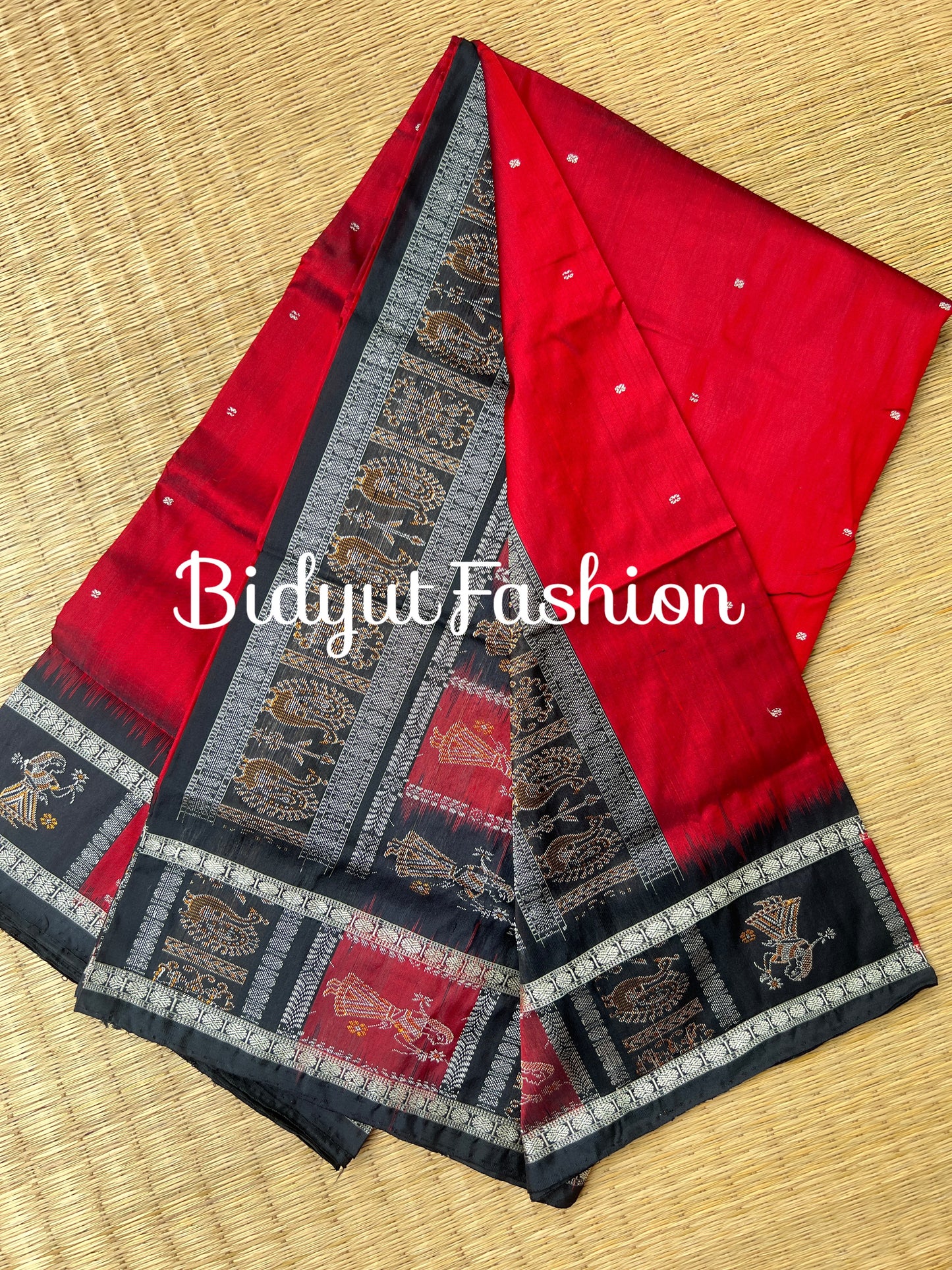 Handlooms of Odisha Putli Bomkai Silk Saree Red color