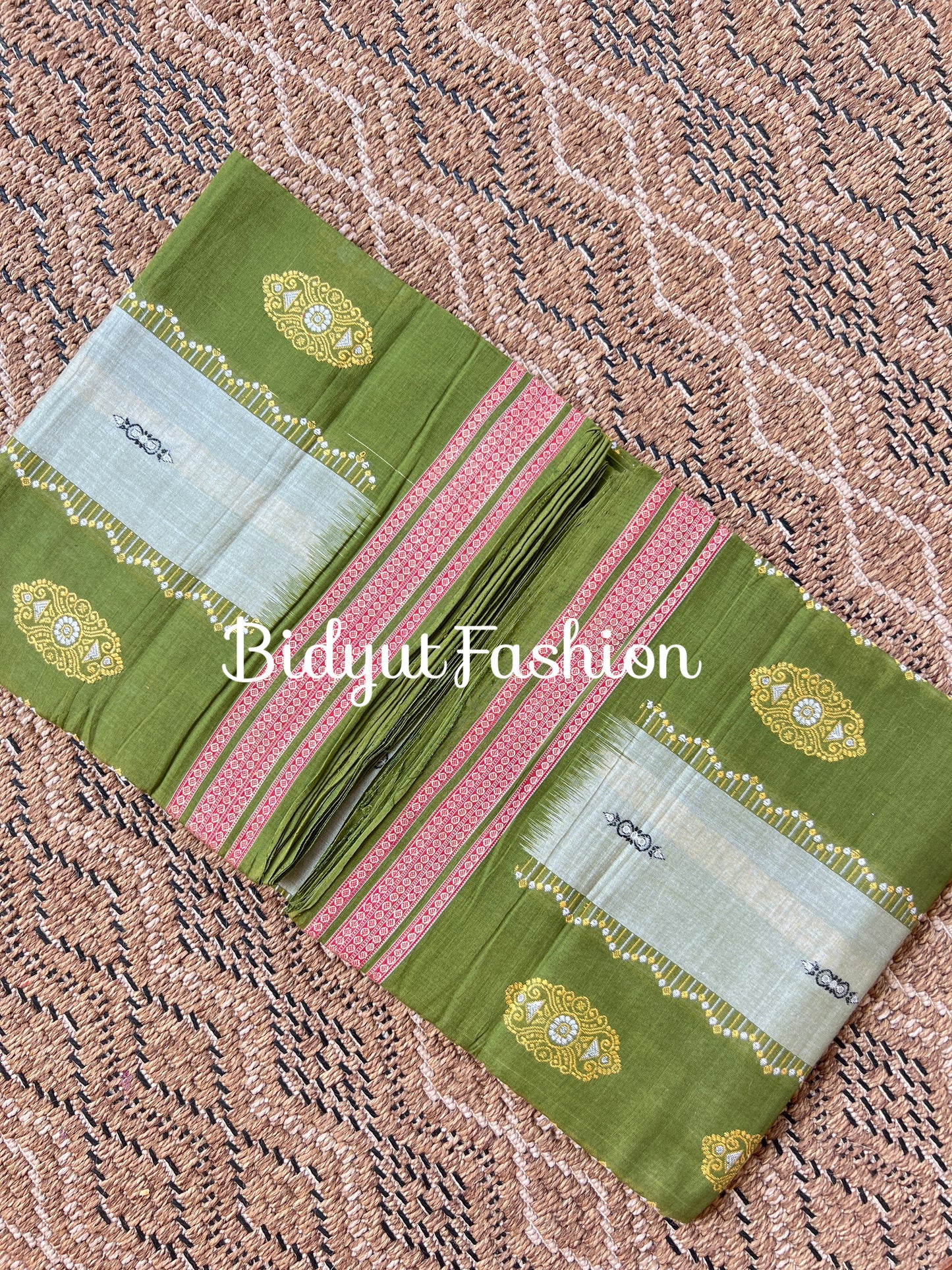 Handlooms of Odisha Sambalpuri Bomkai Cotton Saree green color