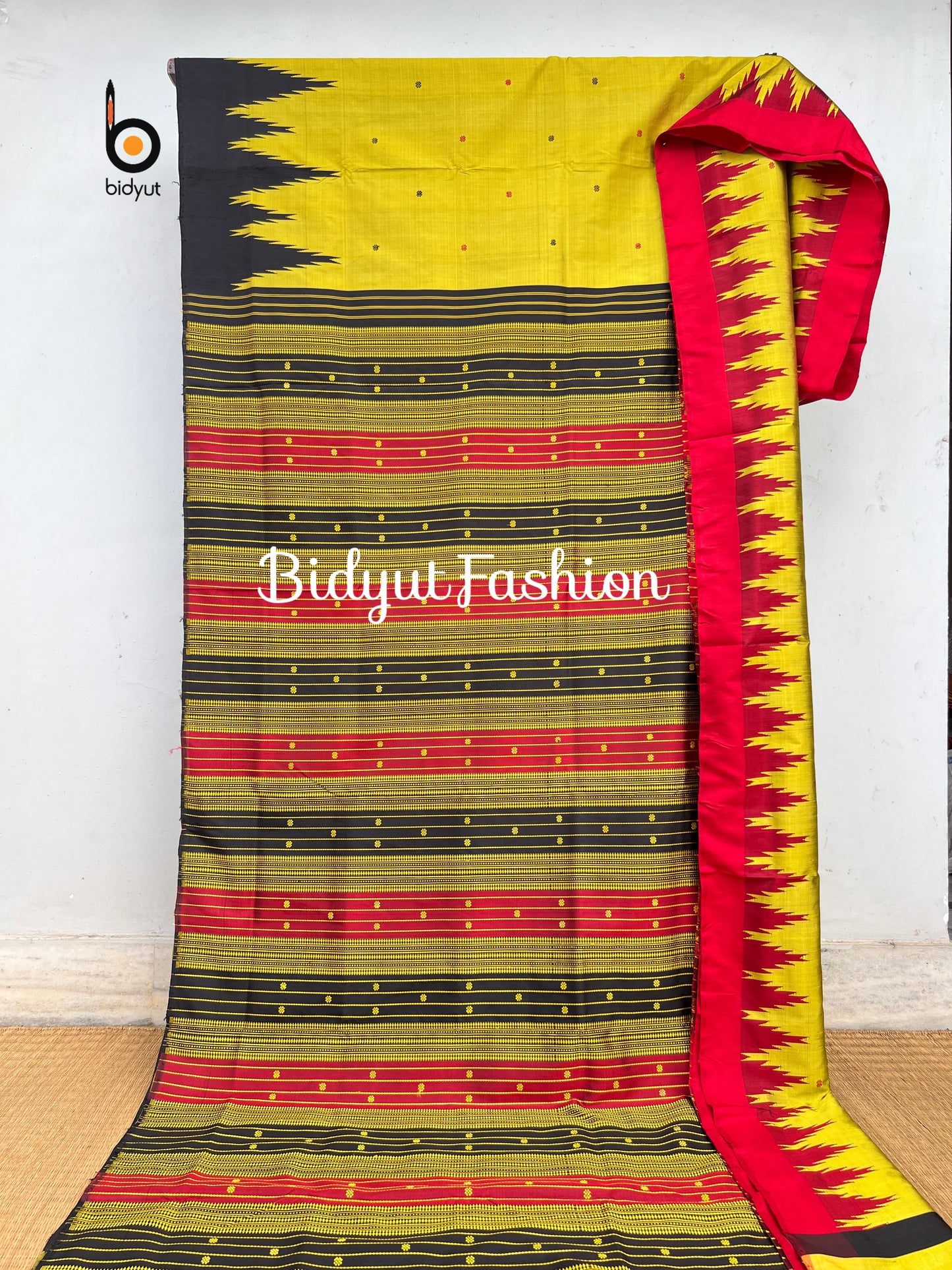 Handlooms of Odisha Berhampuri Double Palla Silk Saree Mustard yellow color