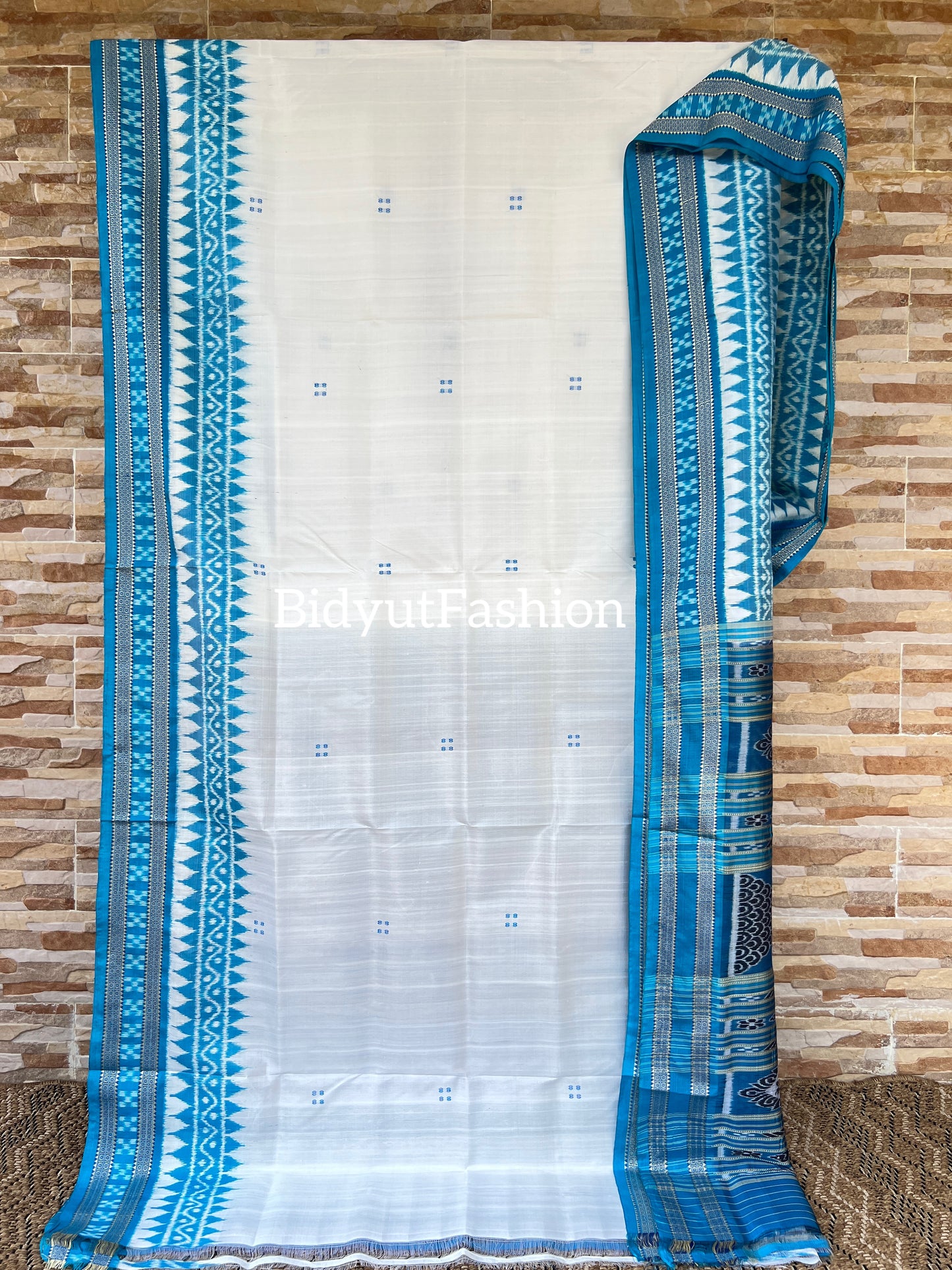 Handlooms of Odisha Nuapatna Khandua Ikat Silk Saree White color