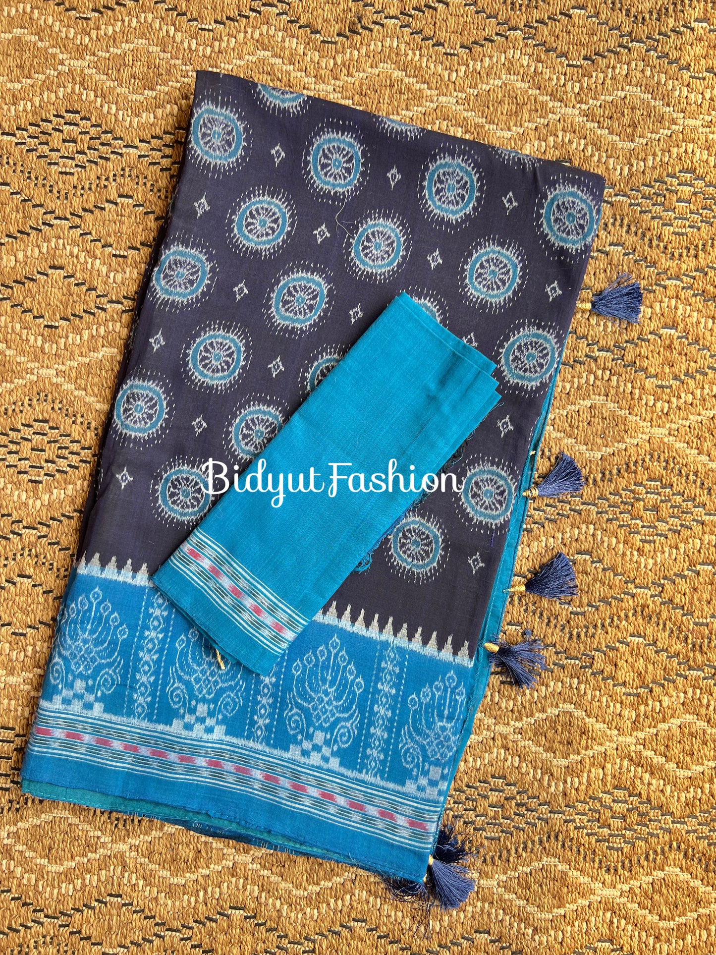 Handlooms of Odisha Sambalpuri Ikat cotton saree black blue color