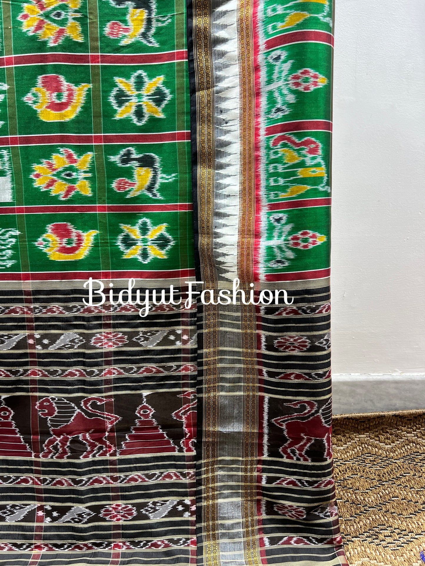 Handlooms of Odisha Nabakothi Ikat Silk Dupatta Green color