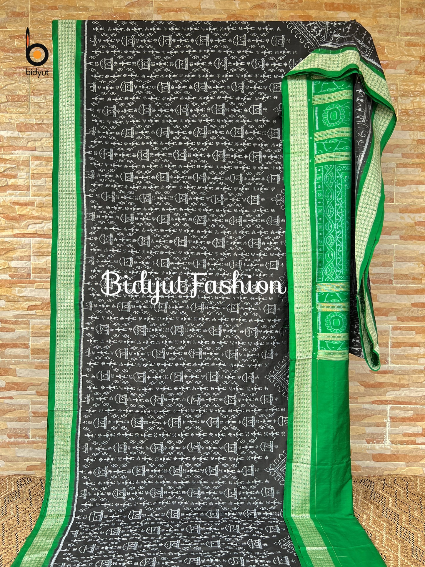 Handlooms of Odisha Sambalpuri Tribal motif Ikat Silk Saree Black Color