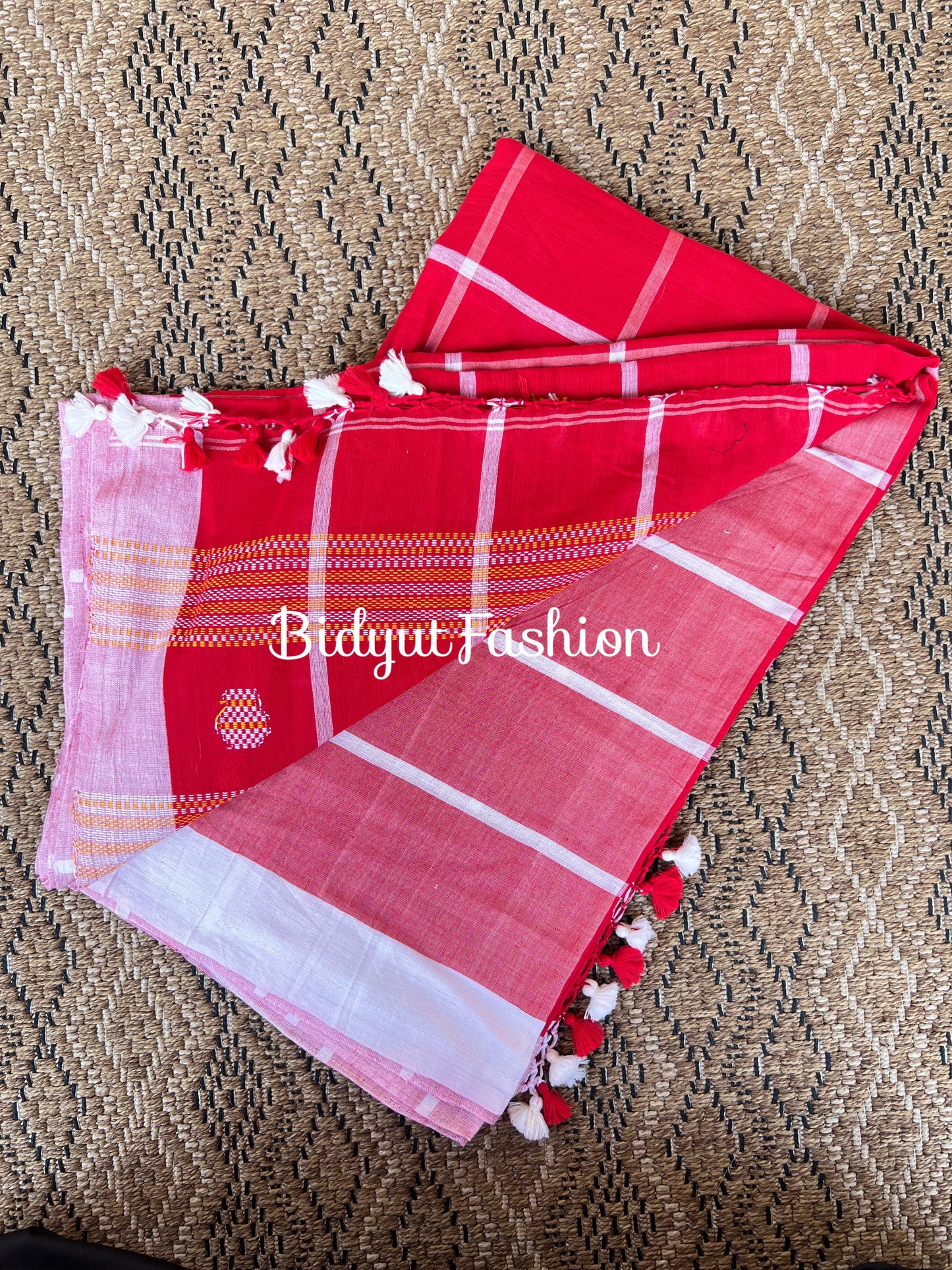 Handlooms of Odisha Santhal Tribal Cotton Sarees Red color