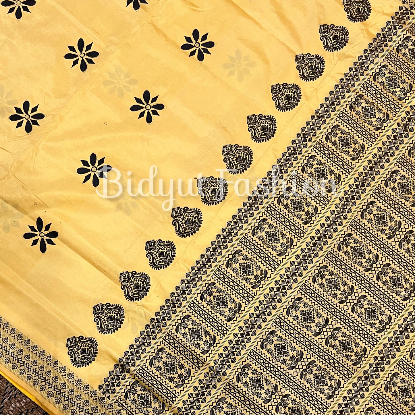 Handlooms of Assam Paat Silk Saree Yellow color