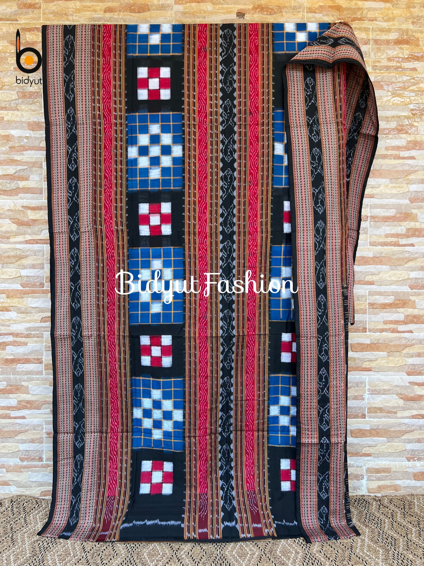 Handlooms of Odisha Sambalpuri Double Ikat Bichitrapuri Cotton Saree Blue color