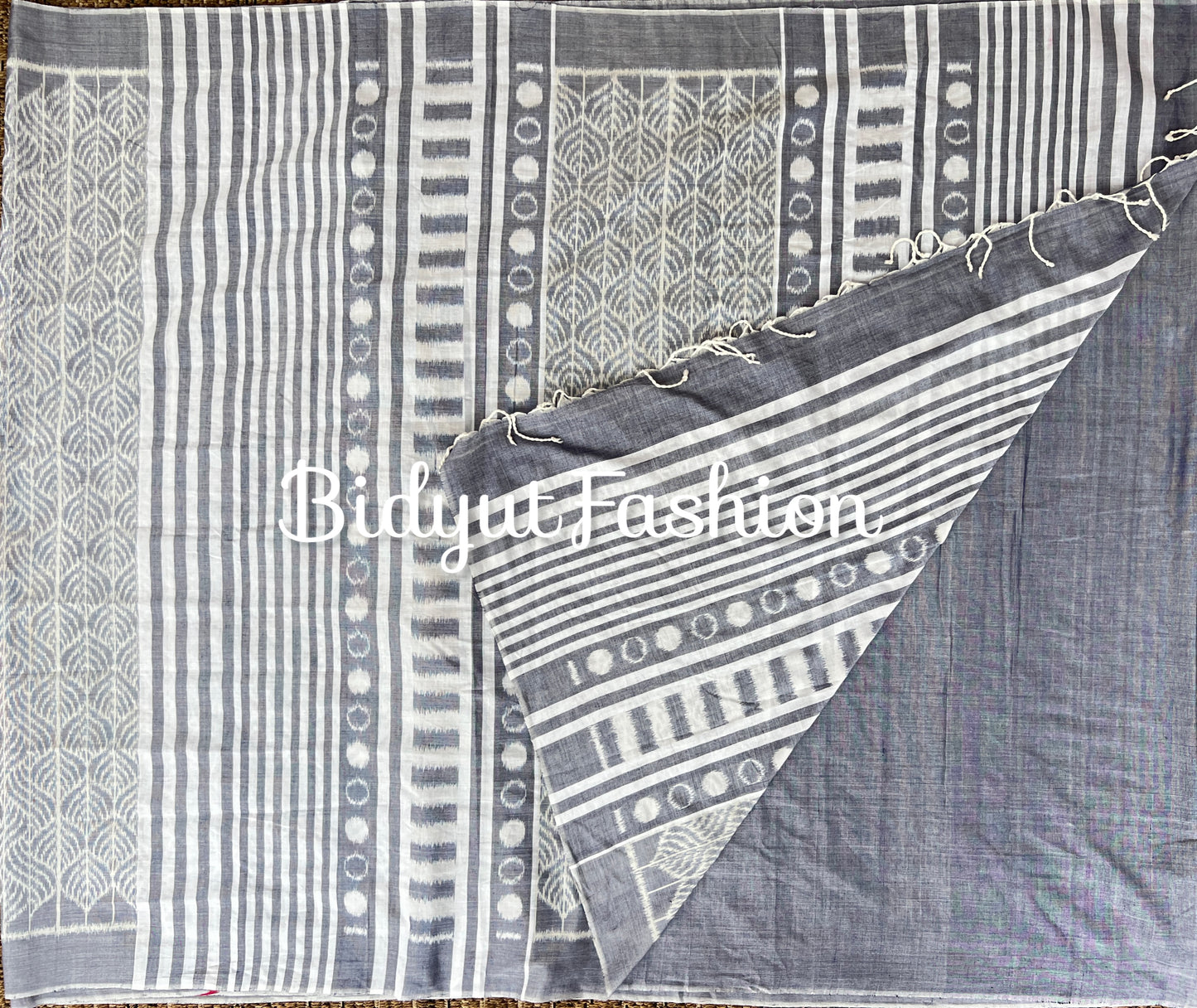 Nuapatna Ikat Saree in 100% Birla Excel Lyocell | Muted Gray & White | Odisha Handloom