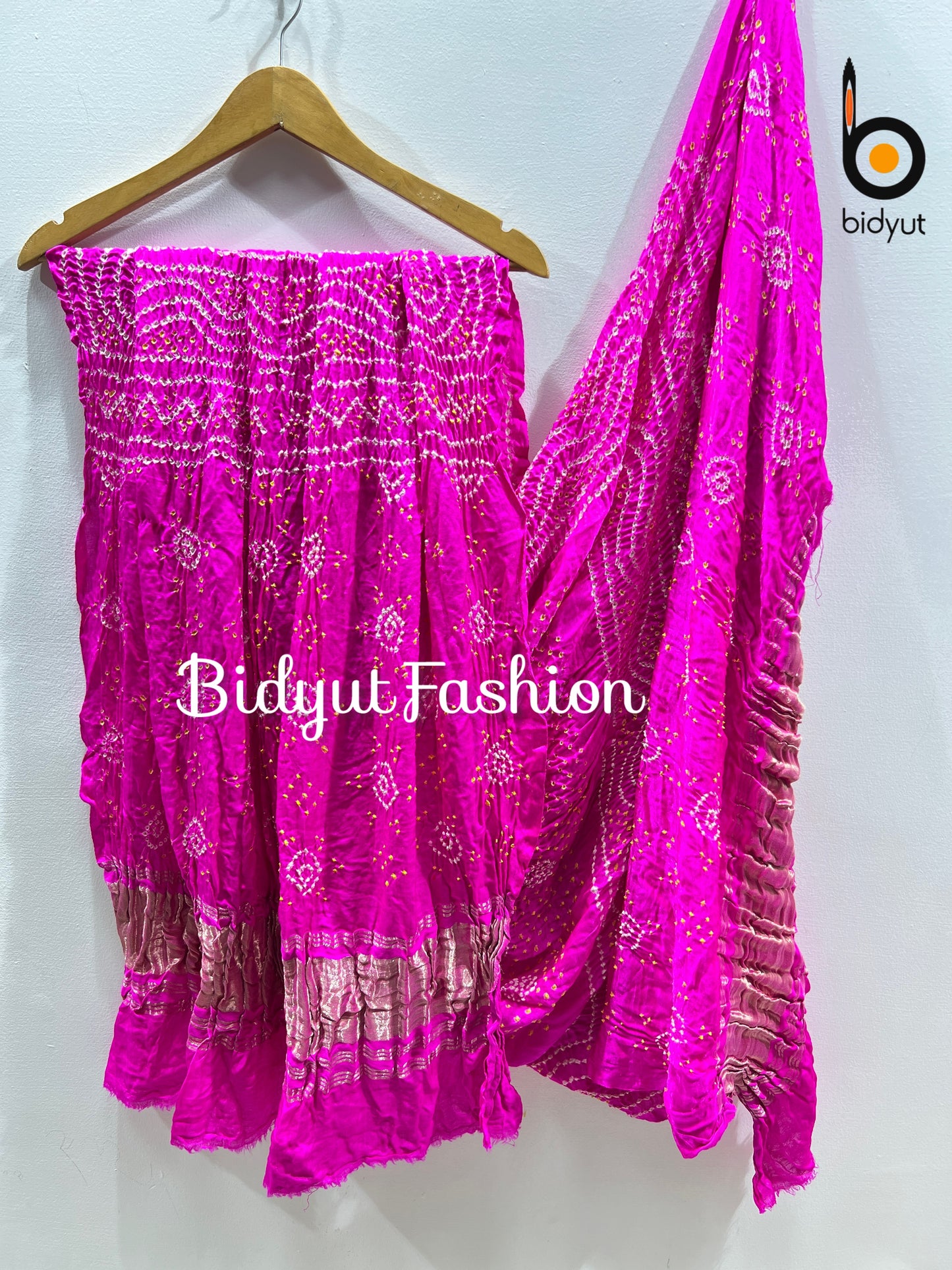 Bandhani Hand-Knotted Pure Gaji Silk Dupatta Pink Color