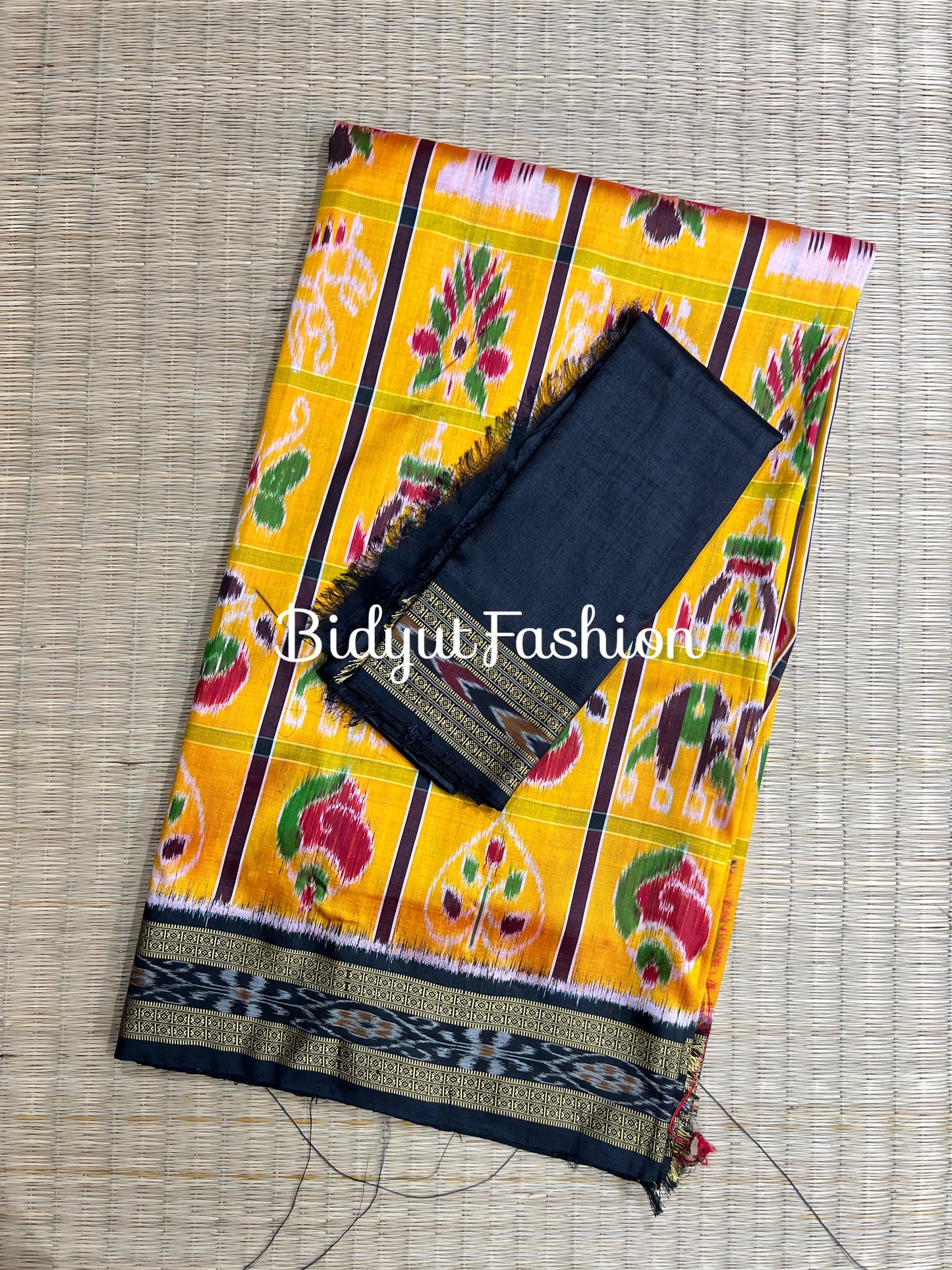 Odisha handloom Nabakothi Ikat Silk Saree Yellow Color