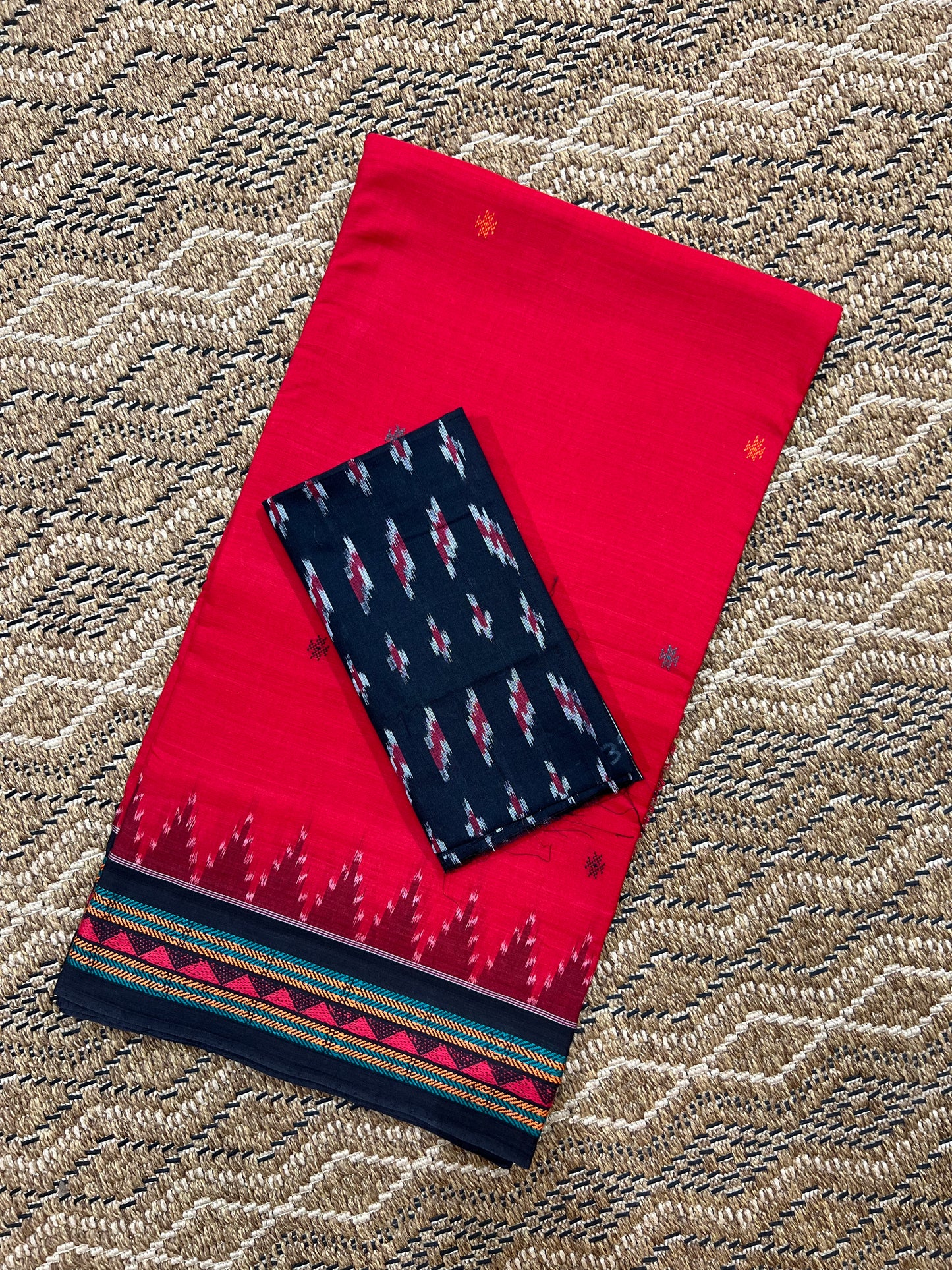 Handlooms of Odisha Dongria Design Cotton Saree - Red color saree