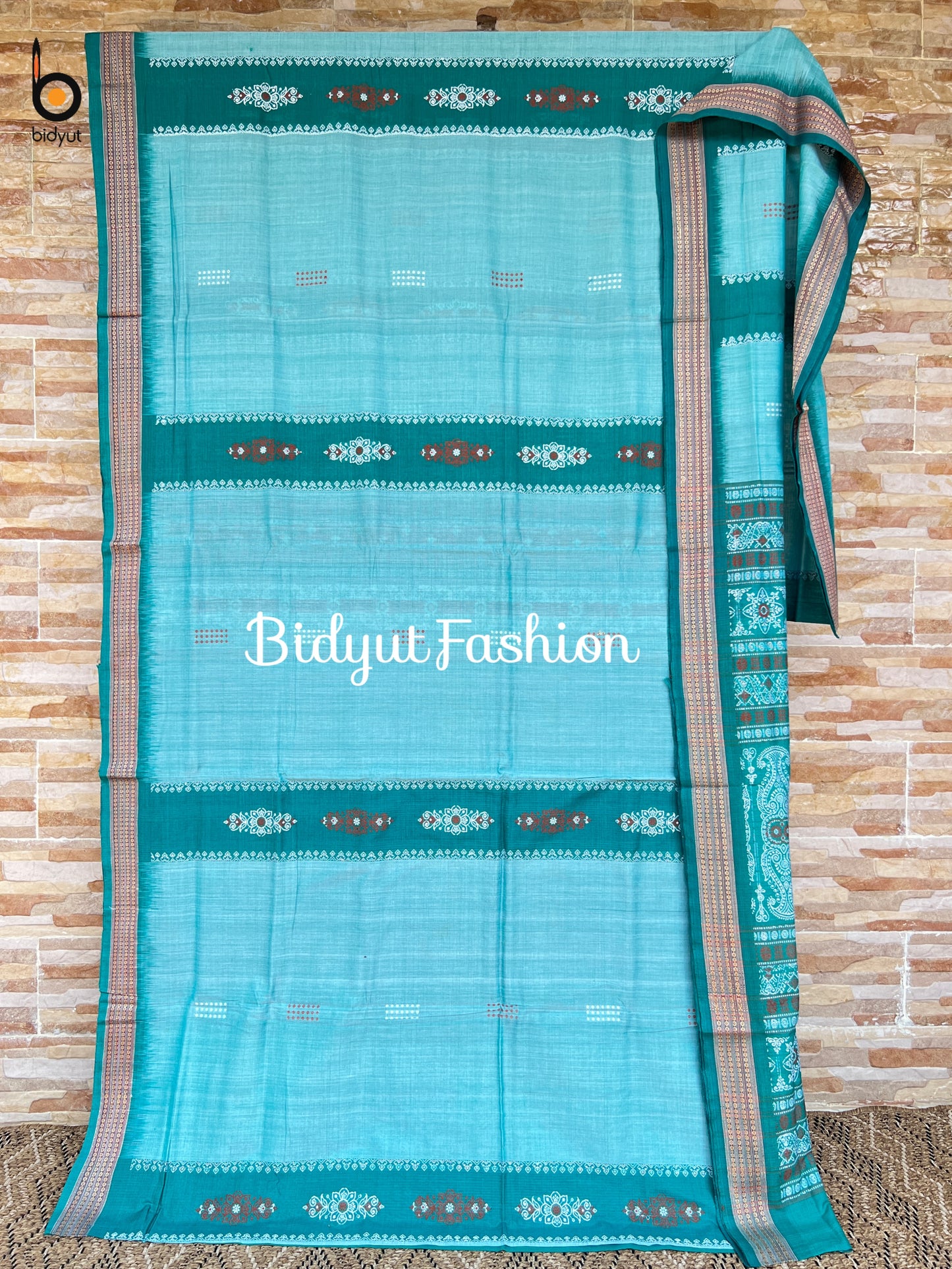 Handlooms of Odisha Sambalpuri Bomkai Cotton Saree blue color