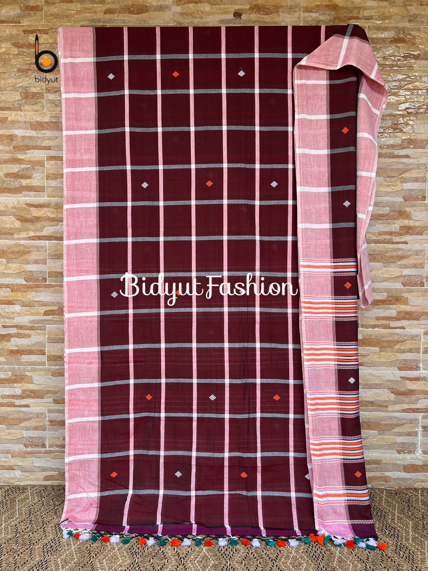 Handlooms of Odisha Santhal Tribal Cotton Sarees Burgundy color
