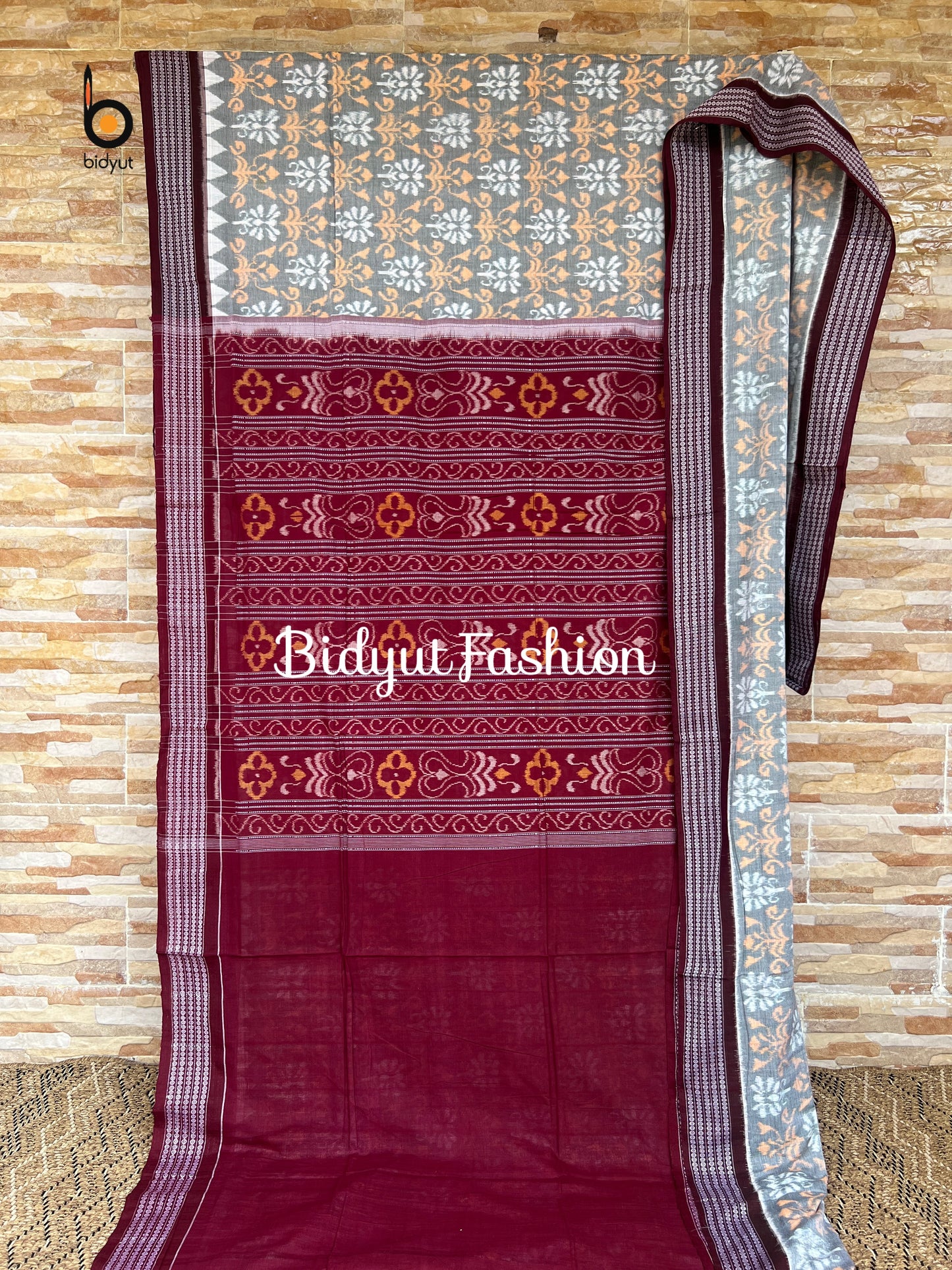 Handlooms of Odisha Sambalpuri Ikat Cotton Saree Sage Green Color