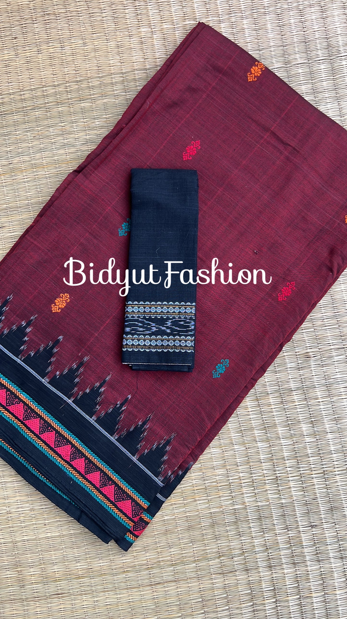 Handlooms of Odisha Dongria Design Cotton Saree - Burgundy color saree