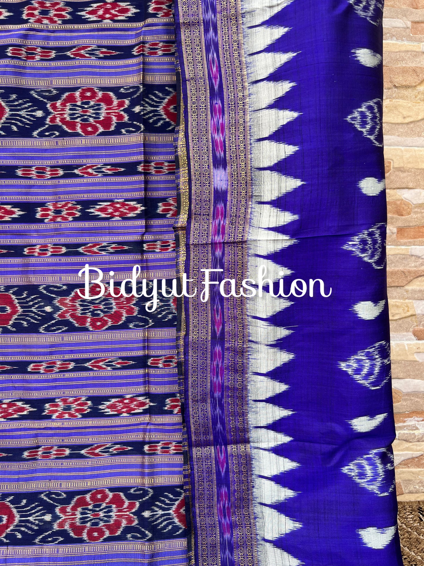 Handlooms of Odisha Nuapatna Khandua Ikat Silk Saree Blue Color
