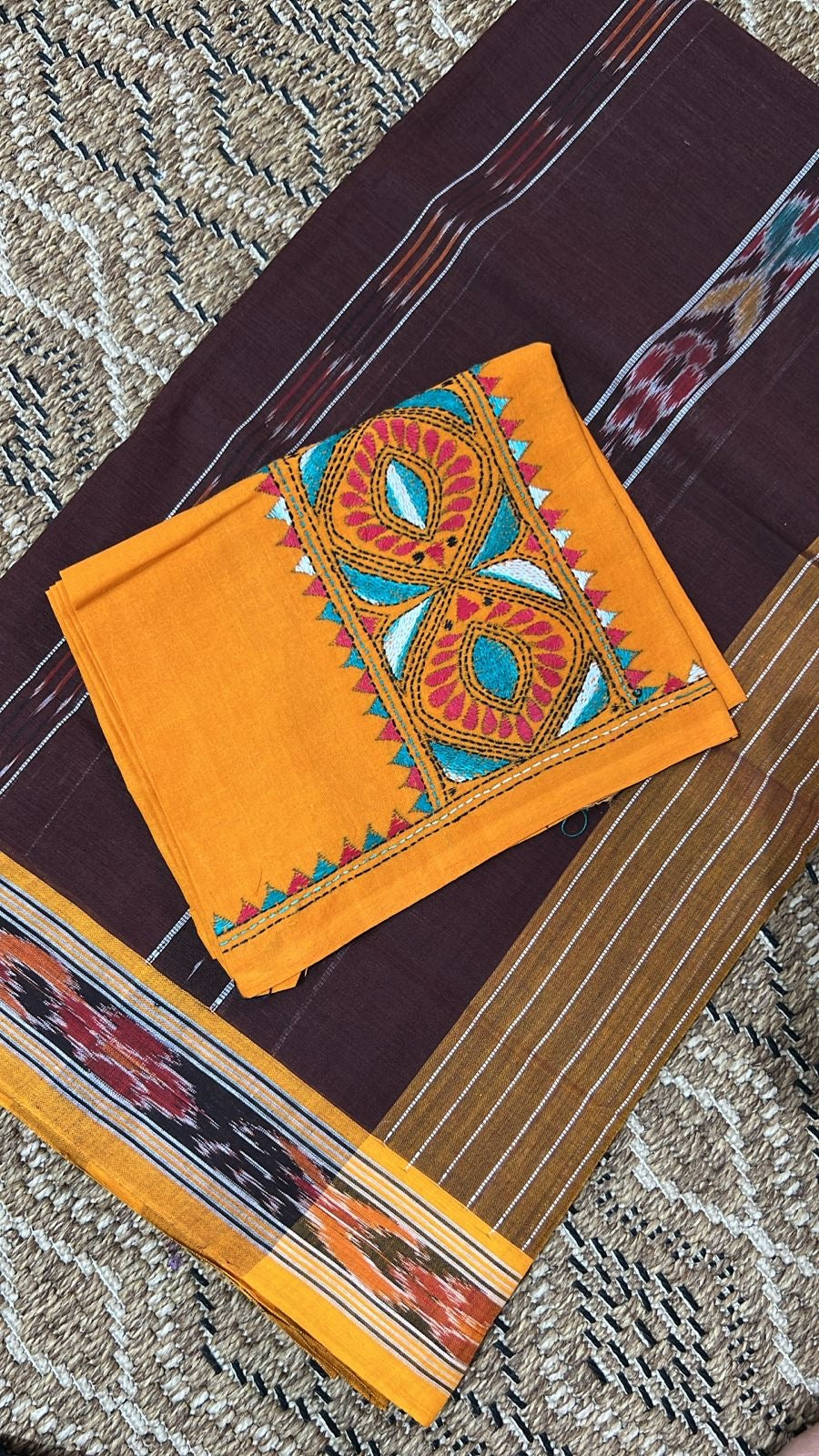 Handlooms of Odisha Jagatsinghpur Suta Ikat Cotton Saree Maroon color