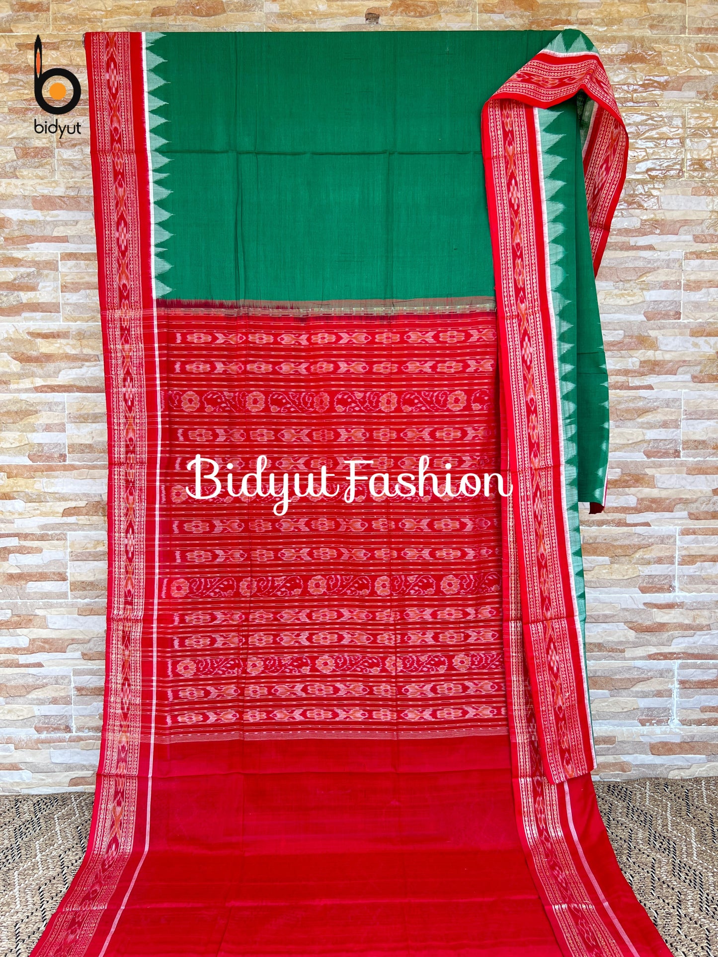 Handlooms of Odisha Sambalpuri Ikat Cotton Saree Green Color