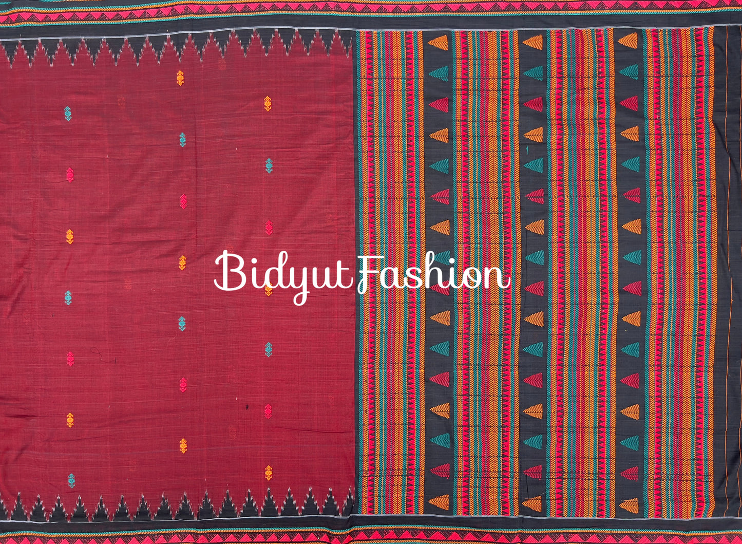 Handlooms of Odisha Dongria Design Cotton Saree - Burgundy color saree