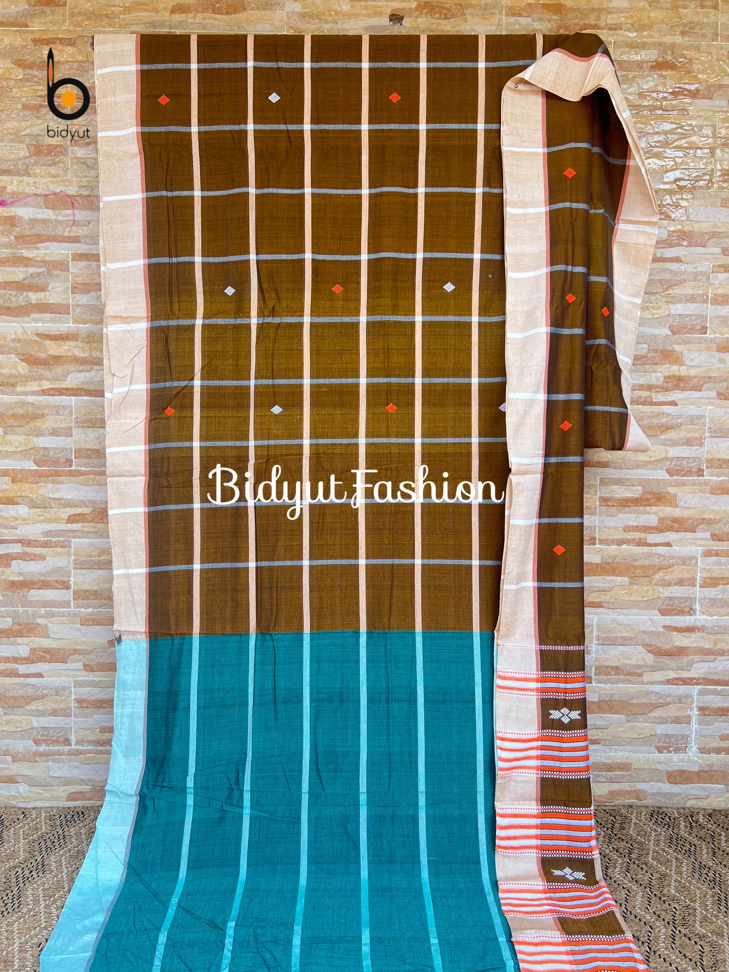 Handlooms of Odisha Santhal Tribal Cotton Sarees Olive Green color