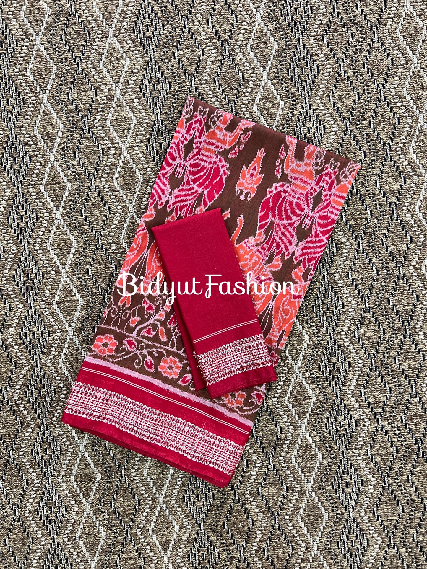 Handlooms of Odisha Sambalpuri Ikat Bapta Saree in Burgundy color