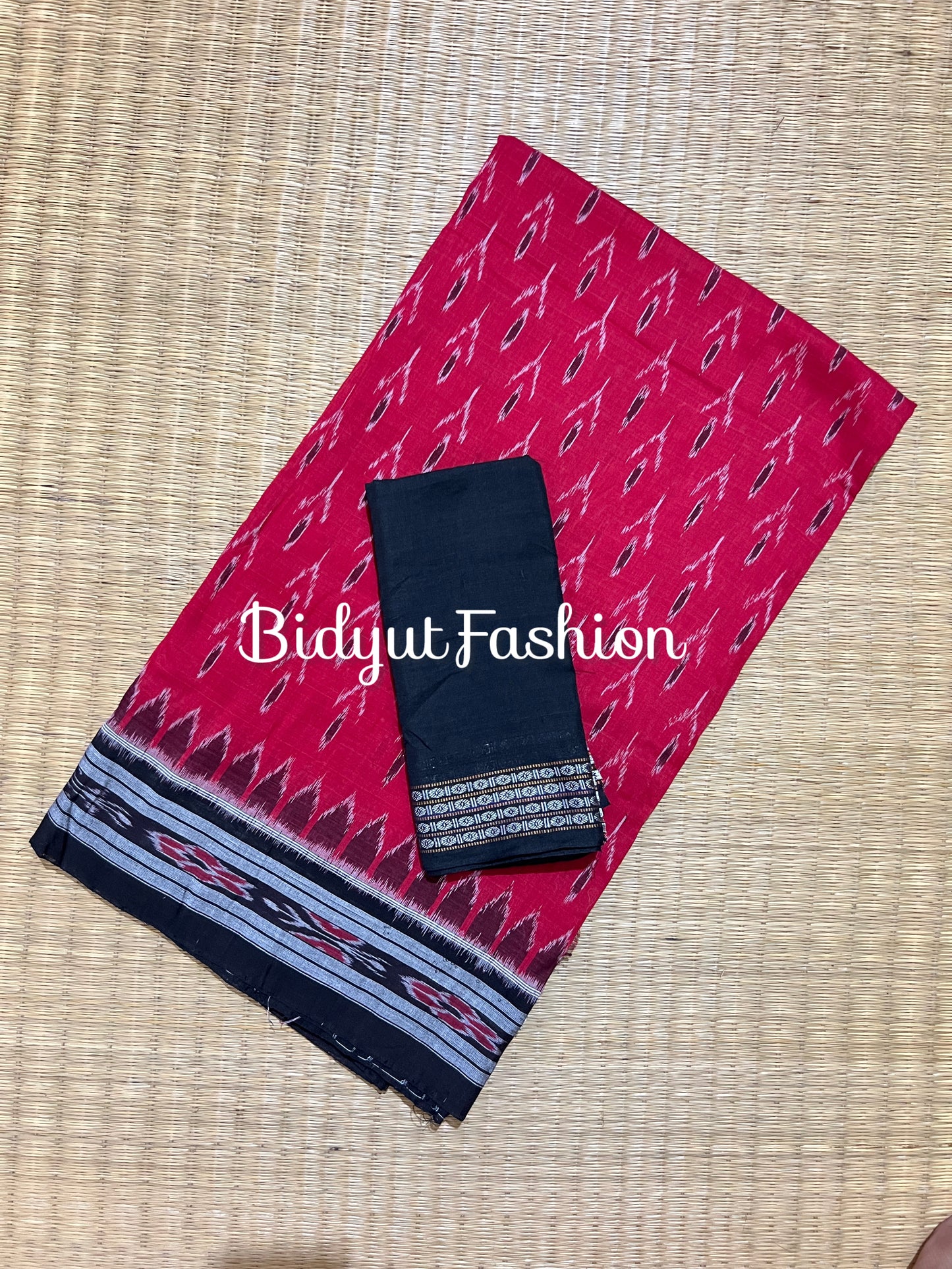 Handlooms of Odisha Maniabandha Nuapatna Ikat Cotton Saree Red Color