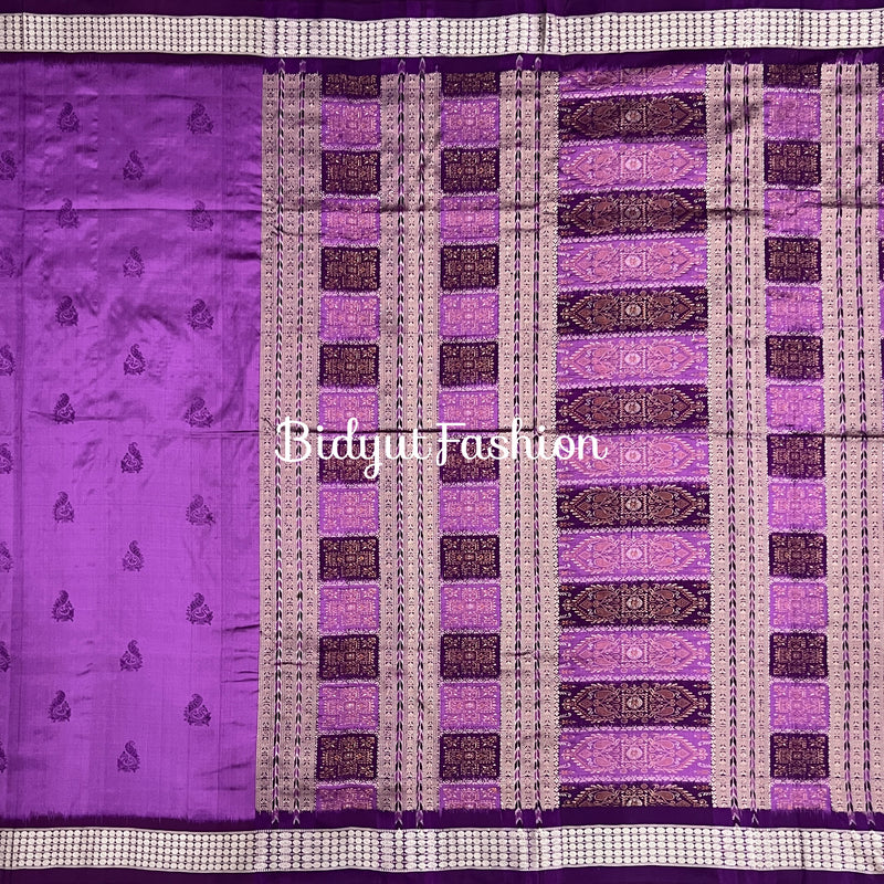Purple color monochrome bomkai silk saree image 3