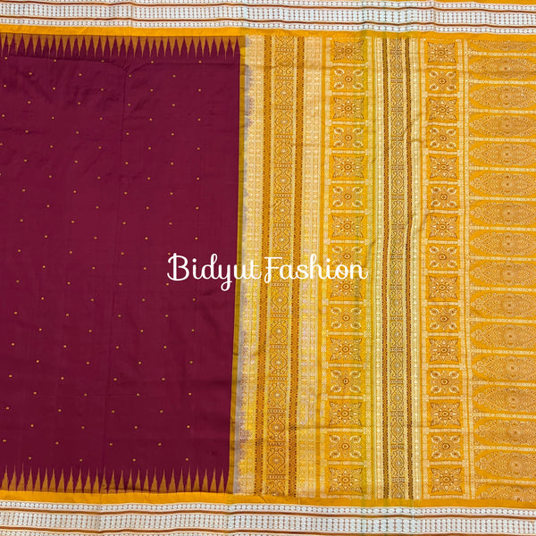 Maroon red color bomkai silk saree handloom of Odisha image 1