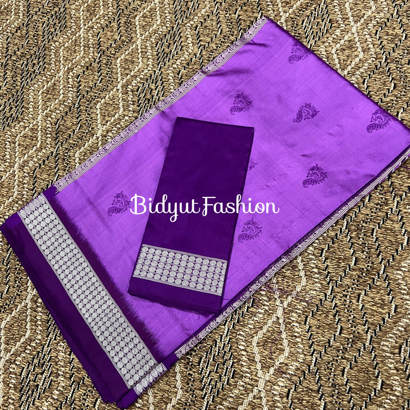 Purple color monochrome bomkai silk saree blouse image 1
