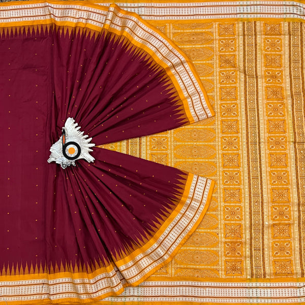 Maroon color bomkai silk saree handloom of Odisha image 1