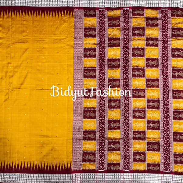 Buy handloom Bomkai Saree yellow color Sambalpuri Silk Handloom Odisha