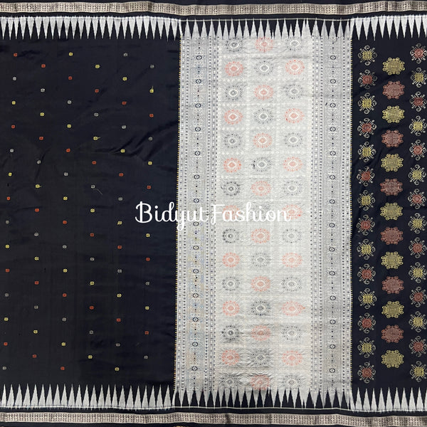Handloom Bomkai Saree a sambalpuri Silk Handloom of Odisha | Black color
